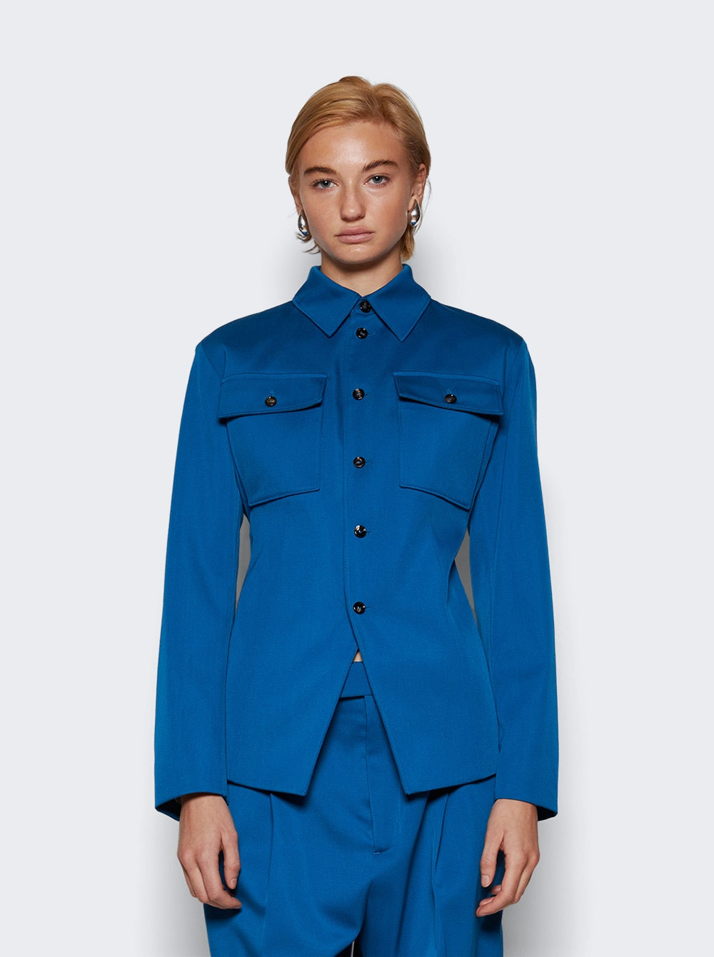 Wool Gabardine Shirt Jacket Pacific Blue - 3