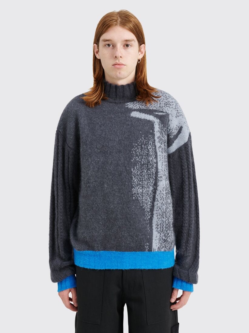 Kiko Kostadinov KIKO KOSTADINOV MARIANN ARTWORK JUMPER MOHAIR SILK GREY /  BLUE | tresbien | REVERSIBLE