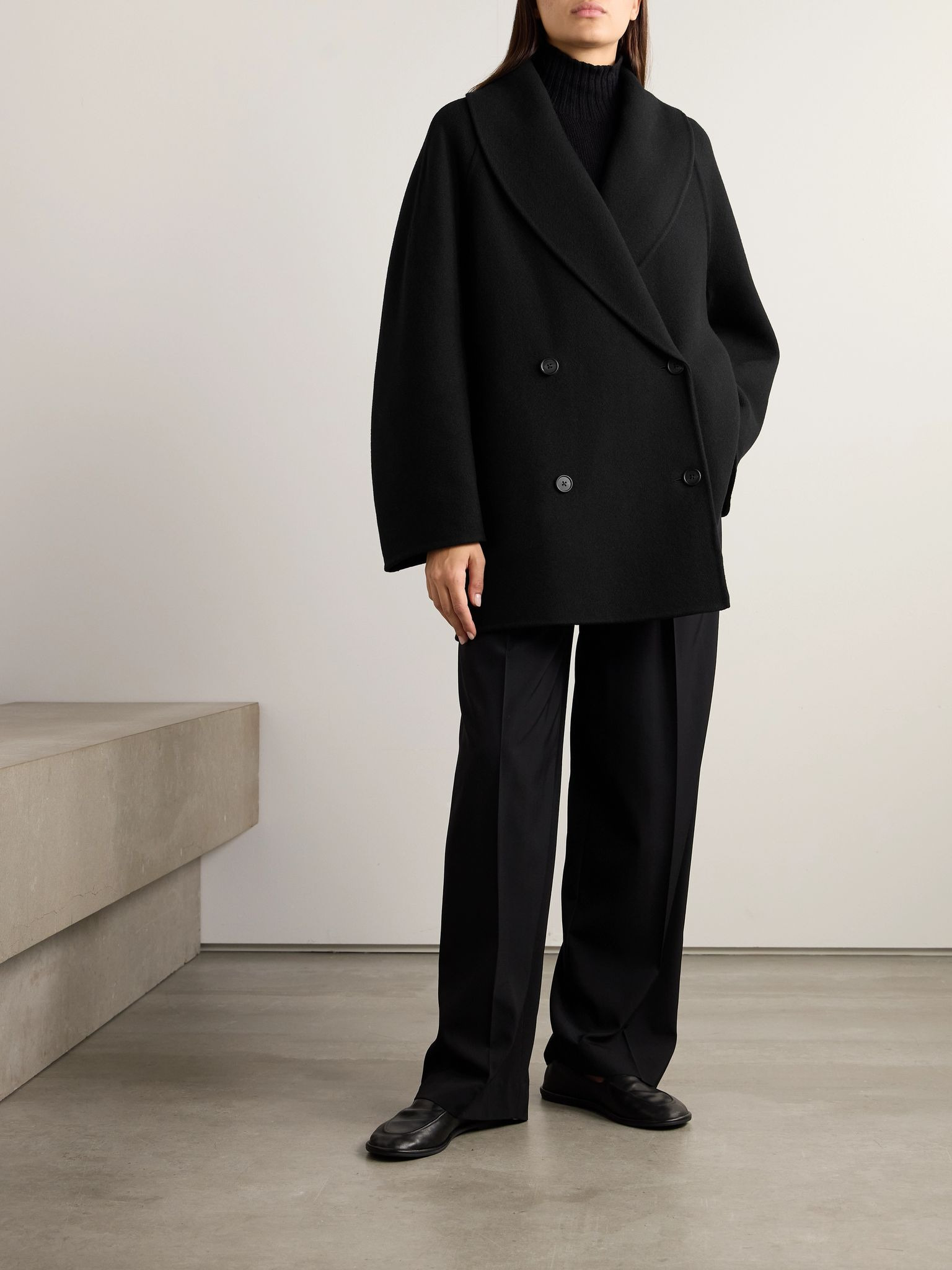 Essentials Polli double-breasted wool-blend coat Black - 2
