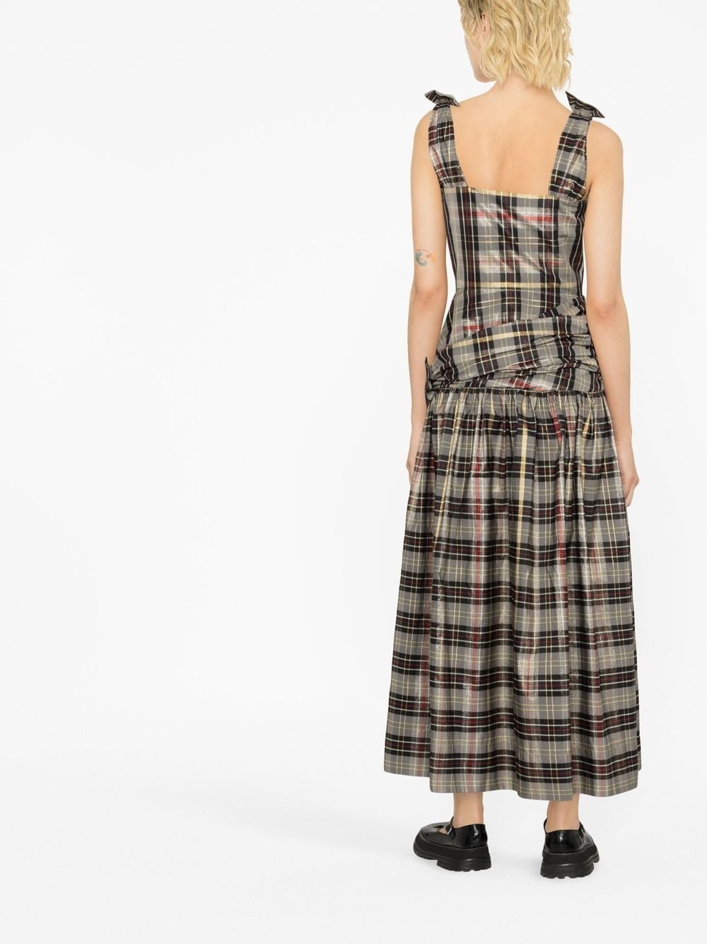 bow-detail tartan check maxi dress - 3