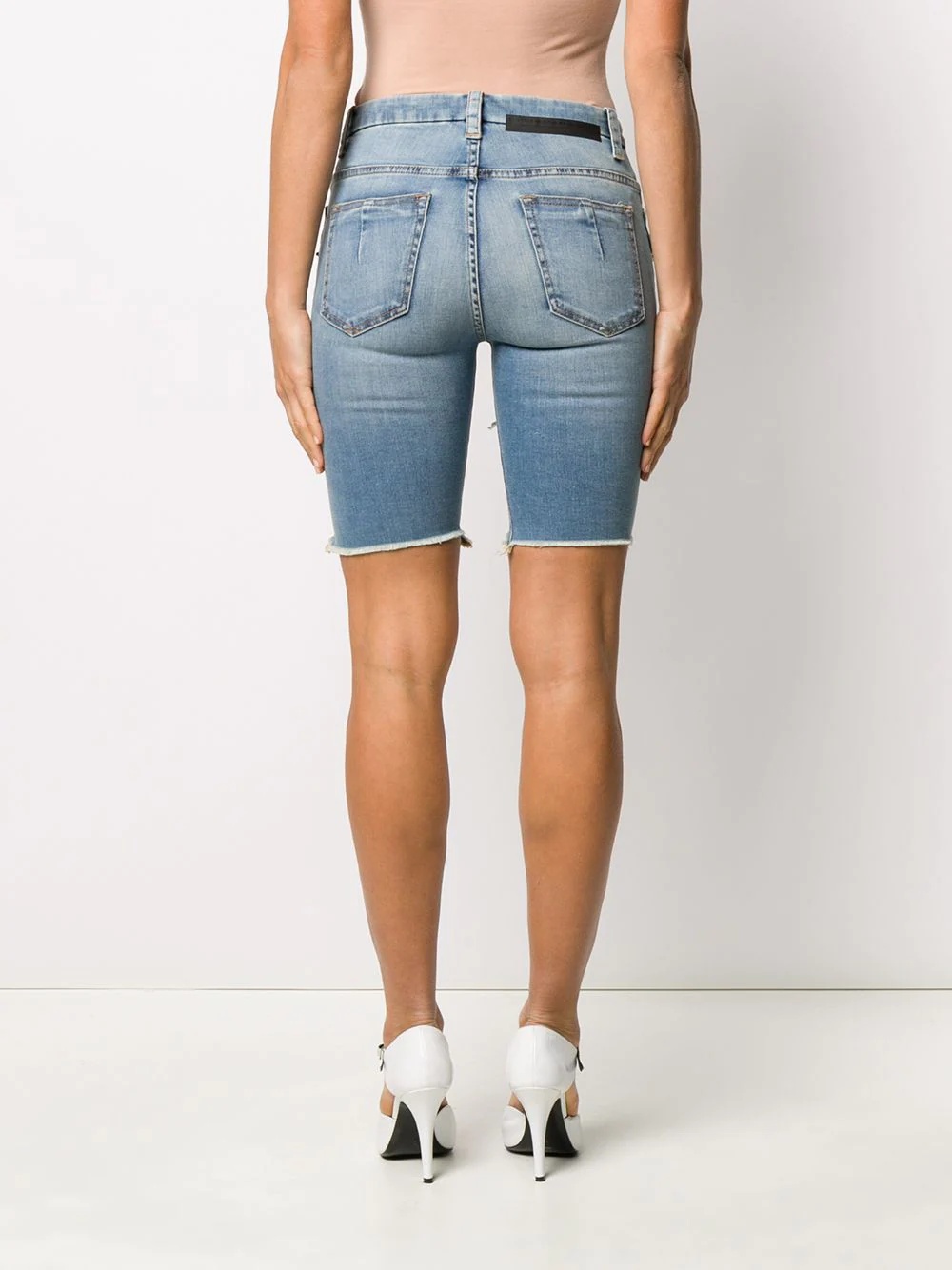 lace-up denim shorts - 4