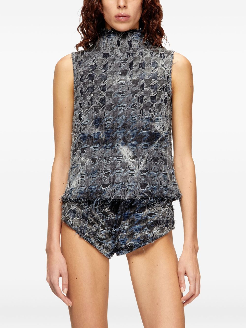 houndstooth denim vest - 3