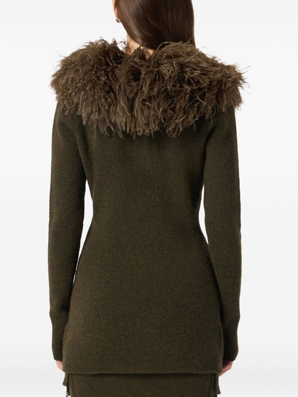 feather-embellished wool cardigan - 5
