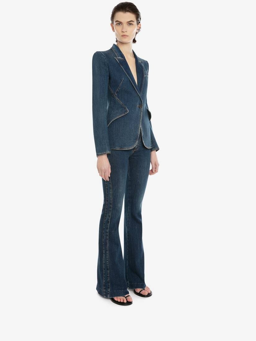 Narrow Bootcut Denim Trouser in Dark Blue Wash - 3