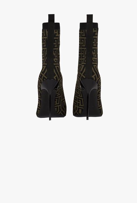 Bicolor stretch knit Skye ankle boots with Balmain monogram - 3