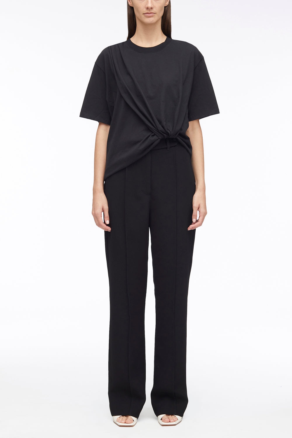 Short Sleeve Draped Cotton Jersey T-Shirt - 1