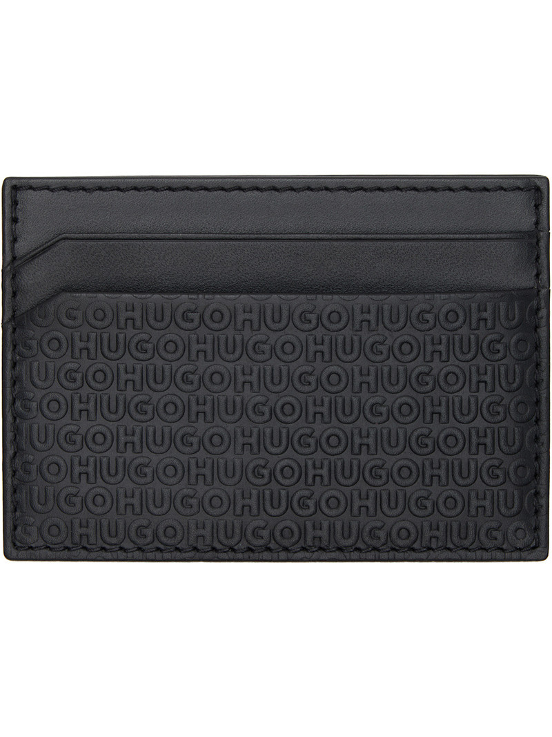 HUGO Black Embossed Logo Card Holder outlook