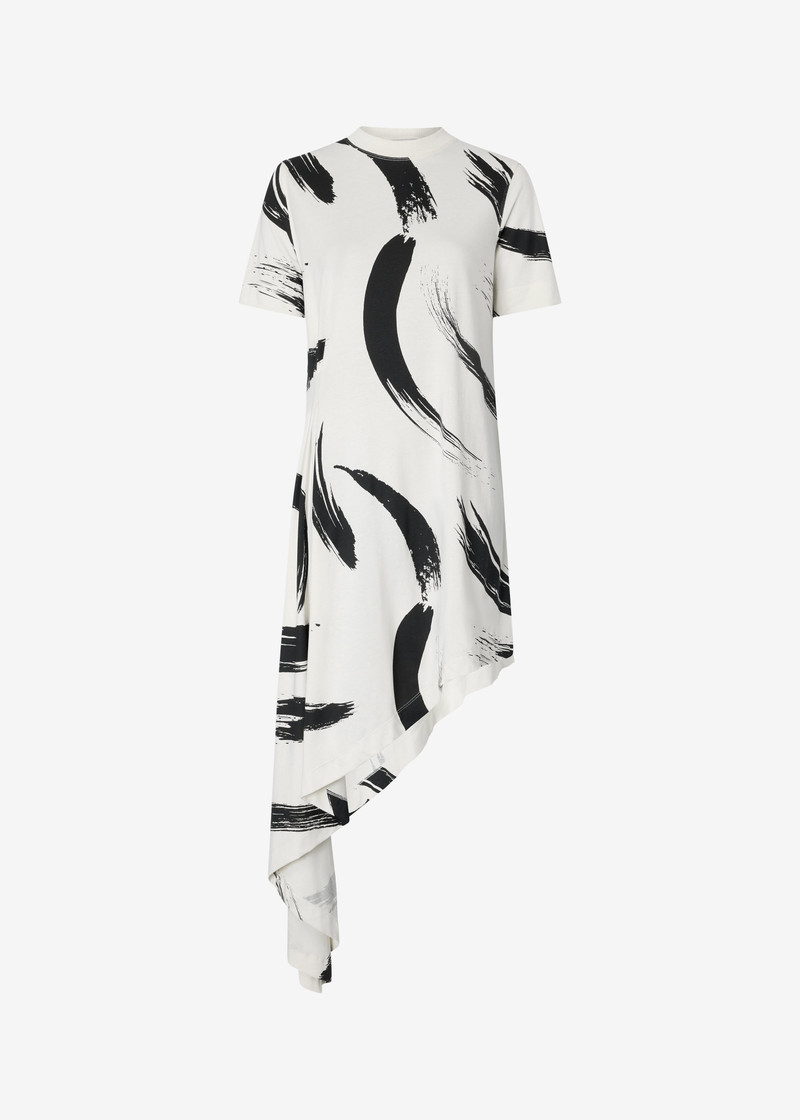 Loulou De Saison Liya Asymmetrical Cotton Dress - Ivory/Black 1