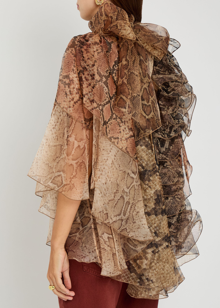 Zimmermann Memento Python-print Ruffled Silk-organza Blouse - 3