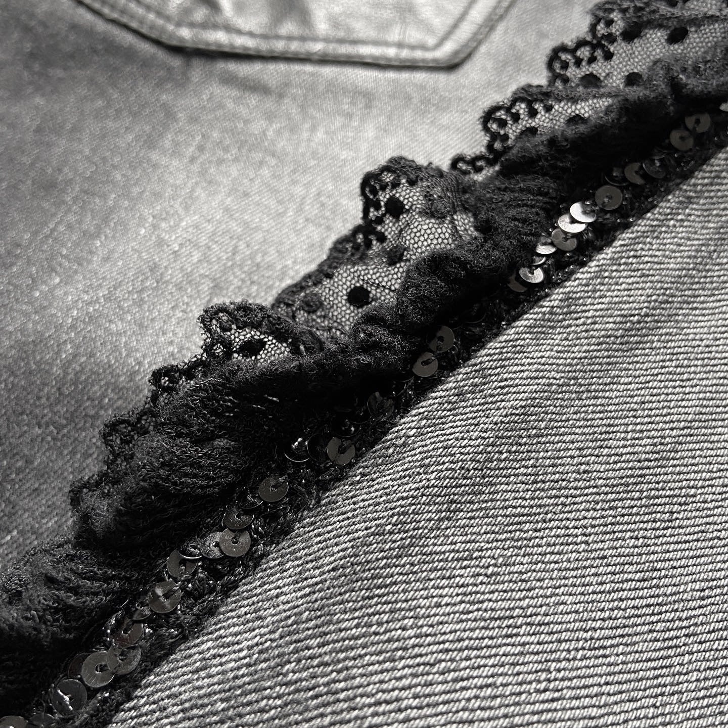 Junya watanabe black trompe l'oeil clawmark sequins lace jeans M - 10