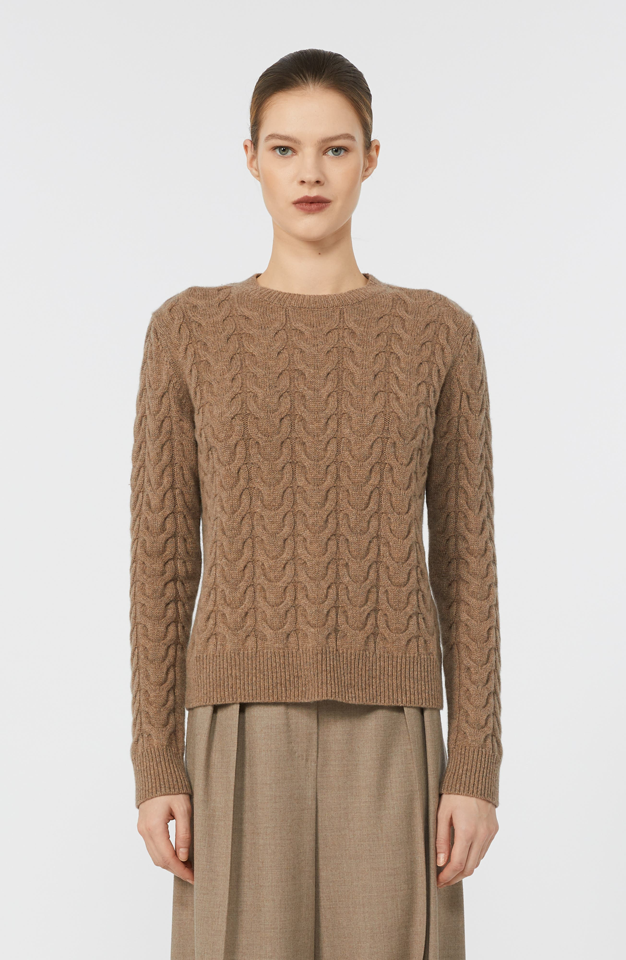 Max Mara Aramis Cashmere Cable Knit Sweater in Camel at Nordstrom - 7
