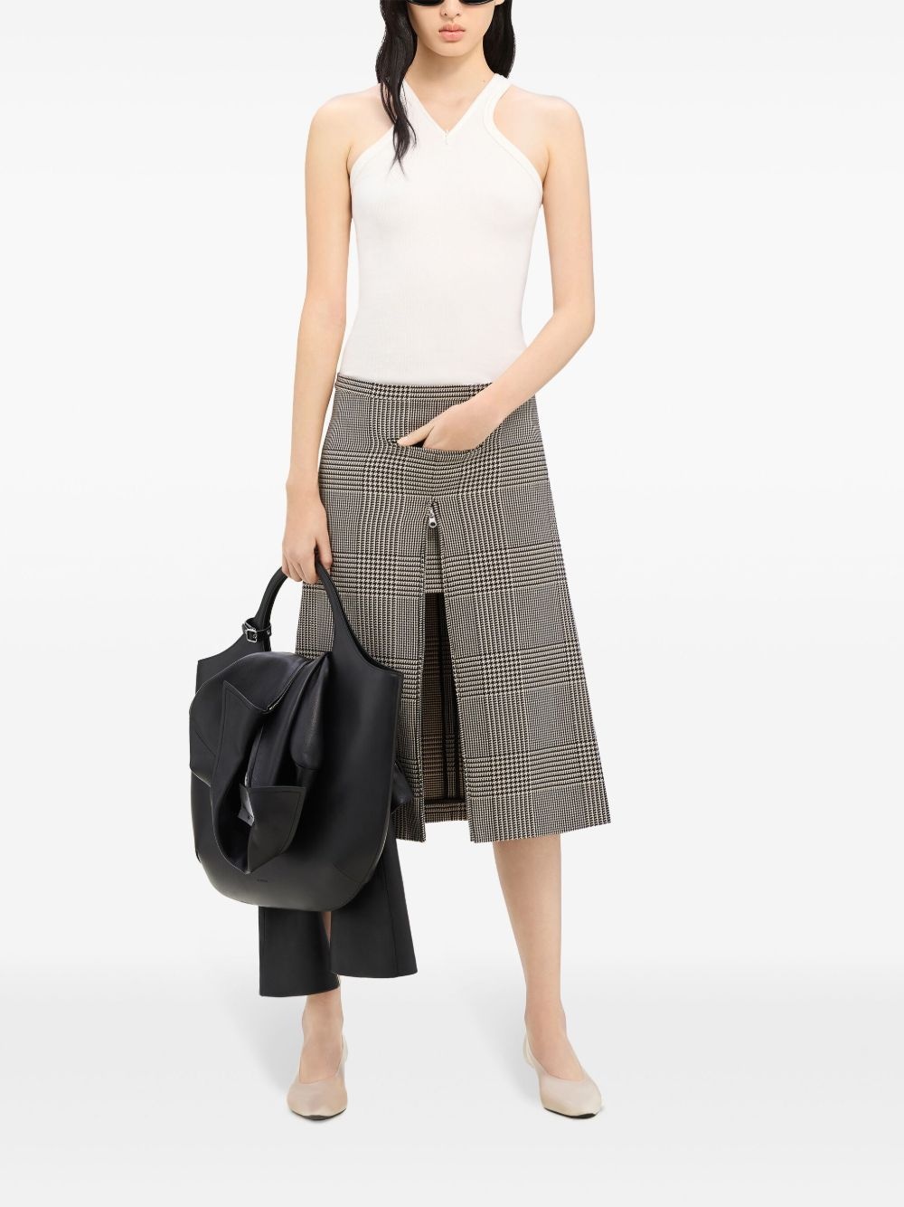 zip-detail checked midi skirt - 2