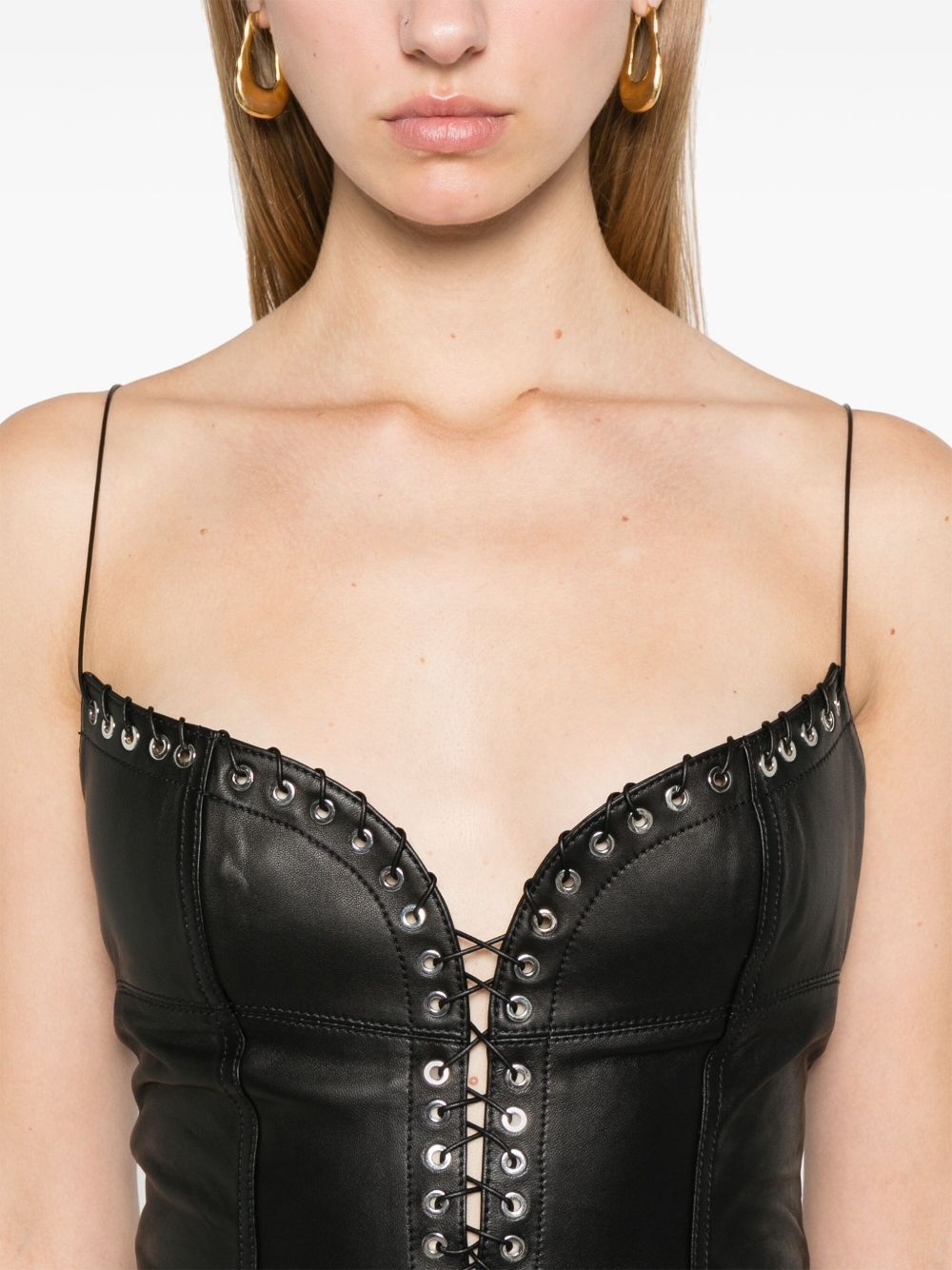 Cleavage leather mini dress - 5