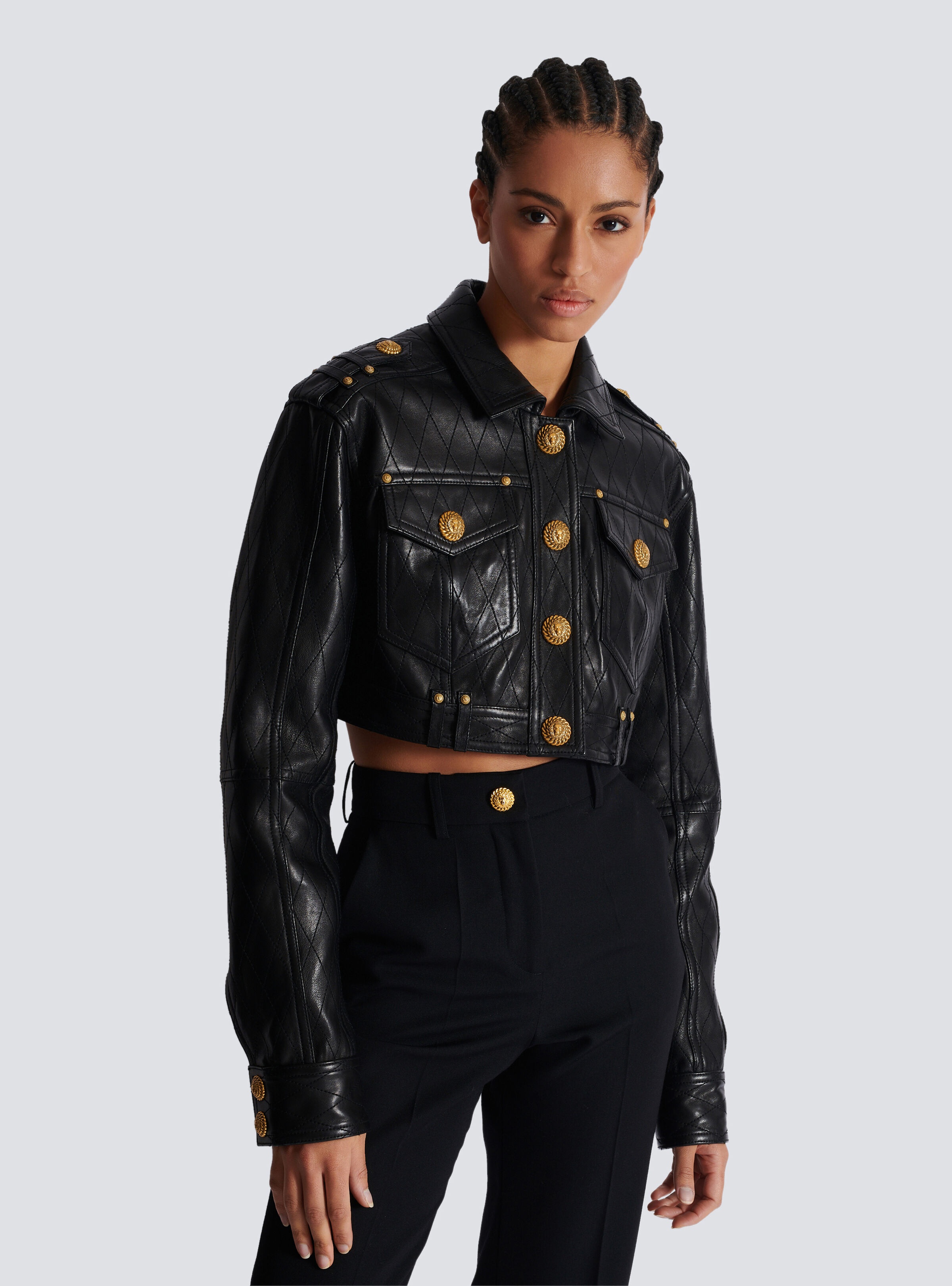 Topstitched cropped leather jacket - 6
