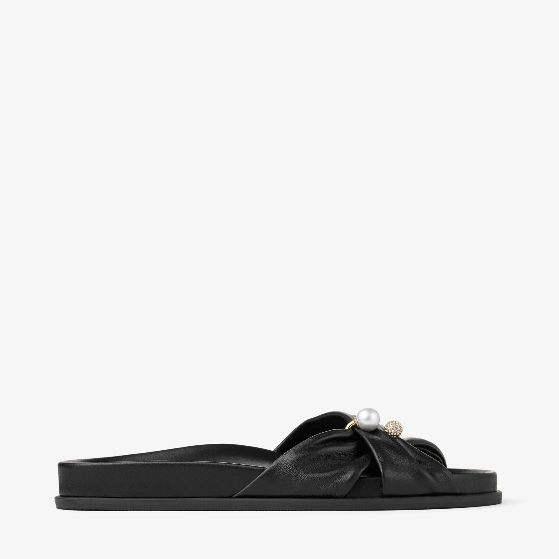 Rafi Flat Black Soft Glove Leather Flat Sandals - 1