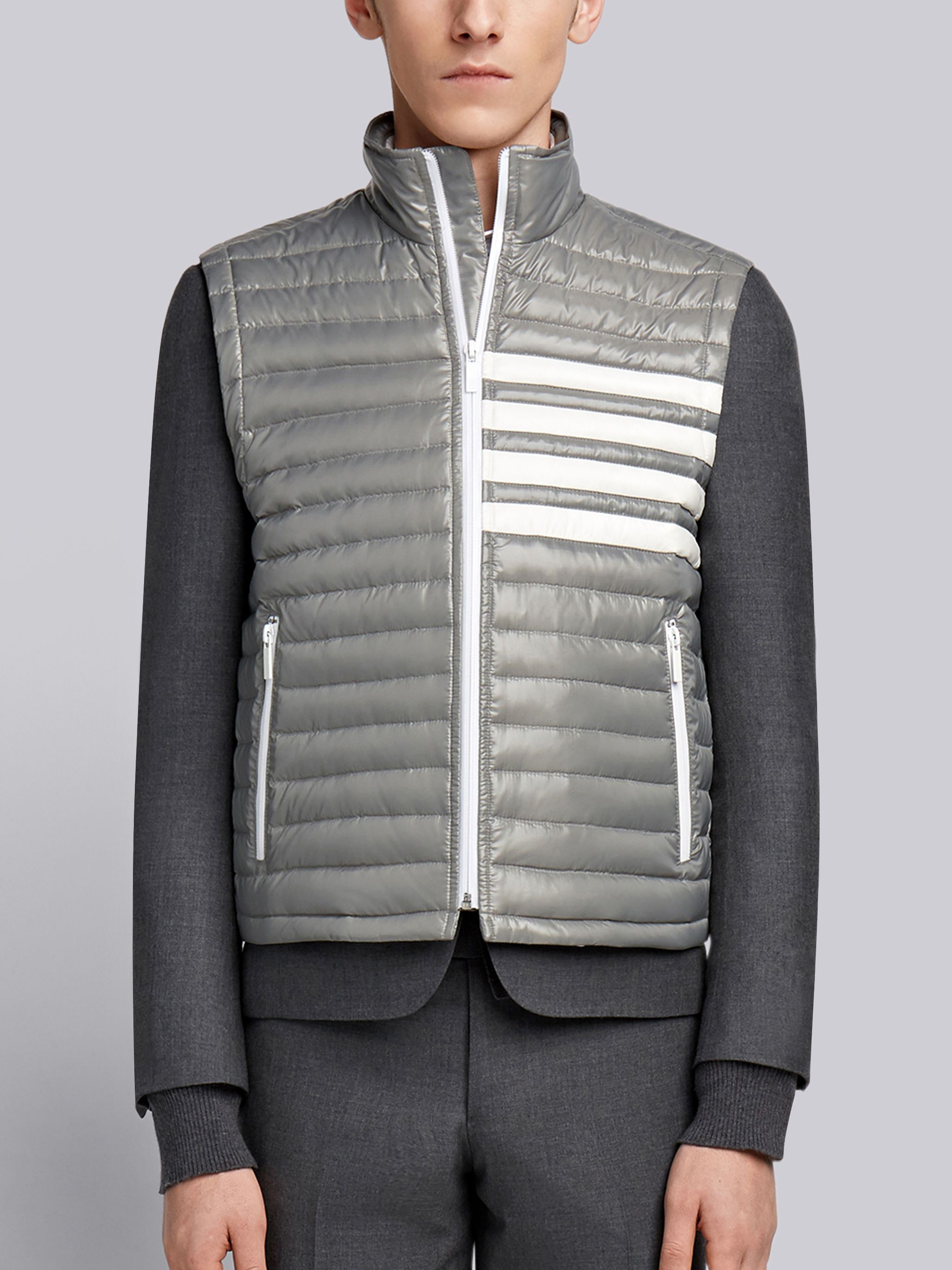 4-Bar Stripe Downfill Quilted Funnel Neck Vest In Satin Finish Tech - 1