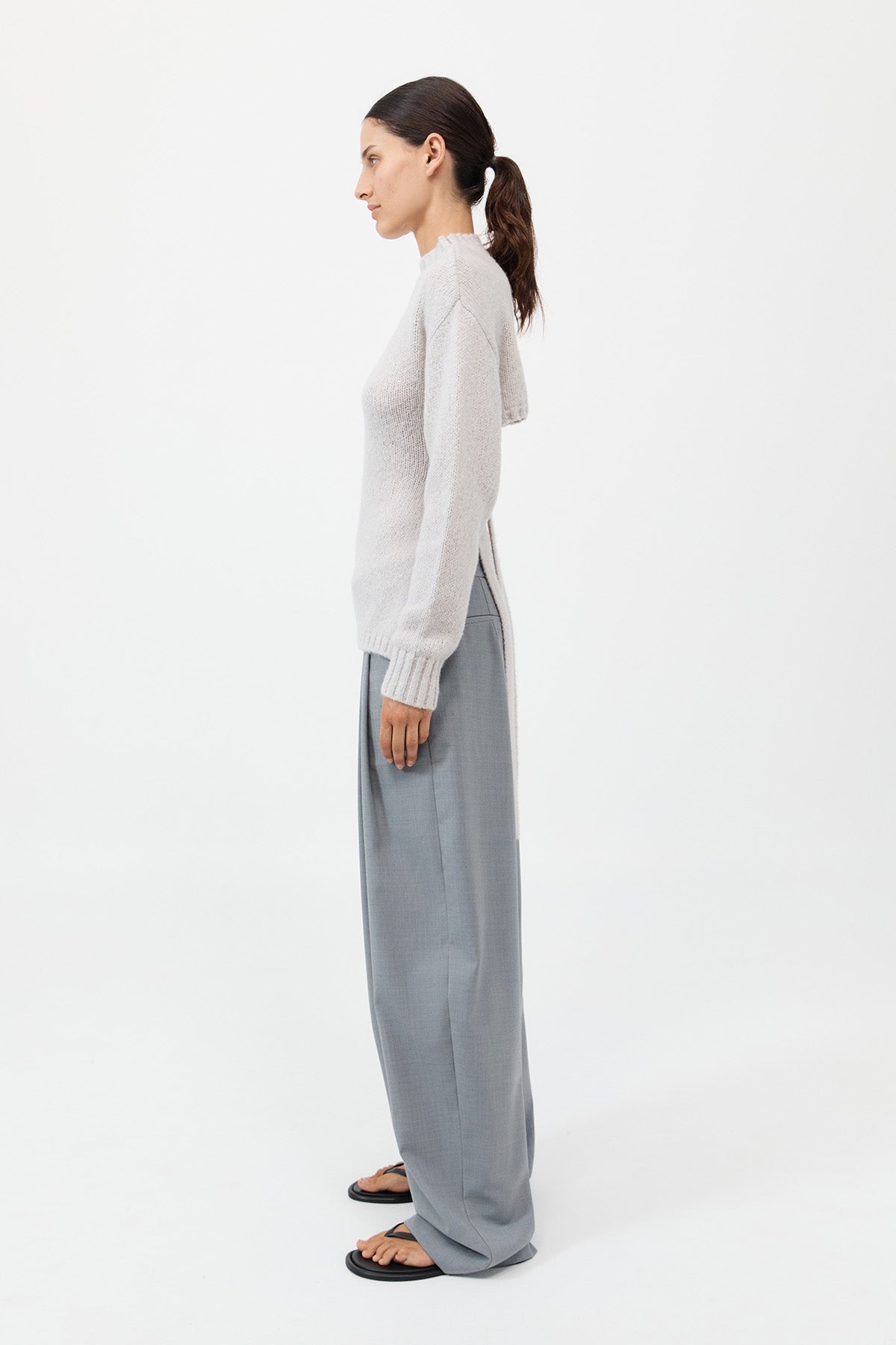 Wool Cashmere Blend Tie Back Jumper - Mist - 5