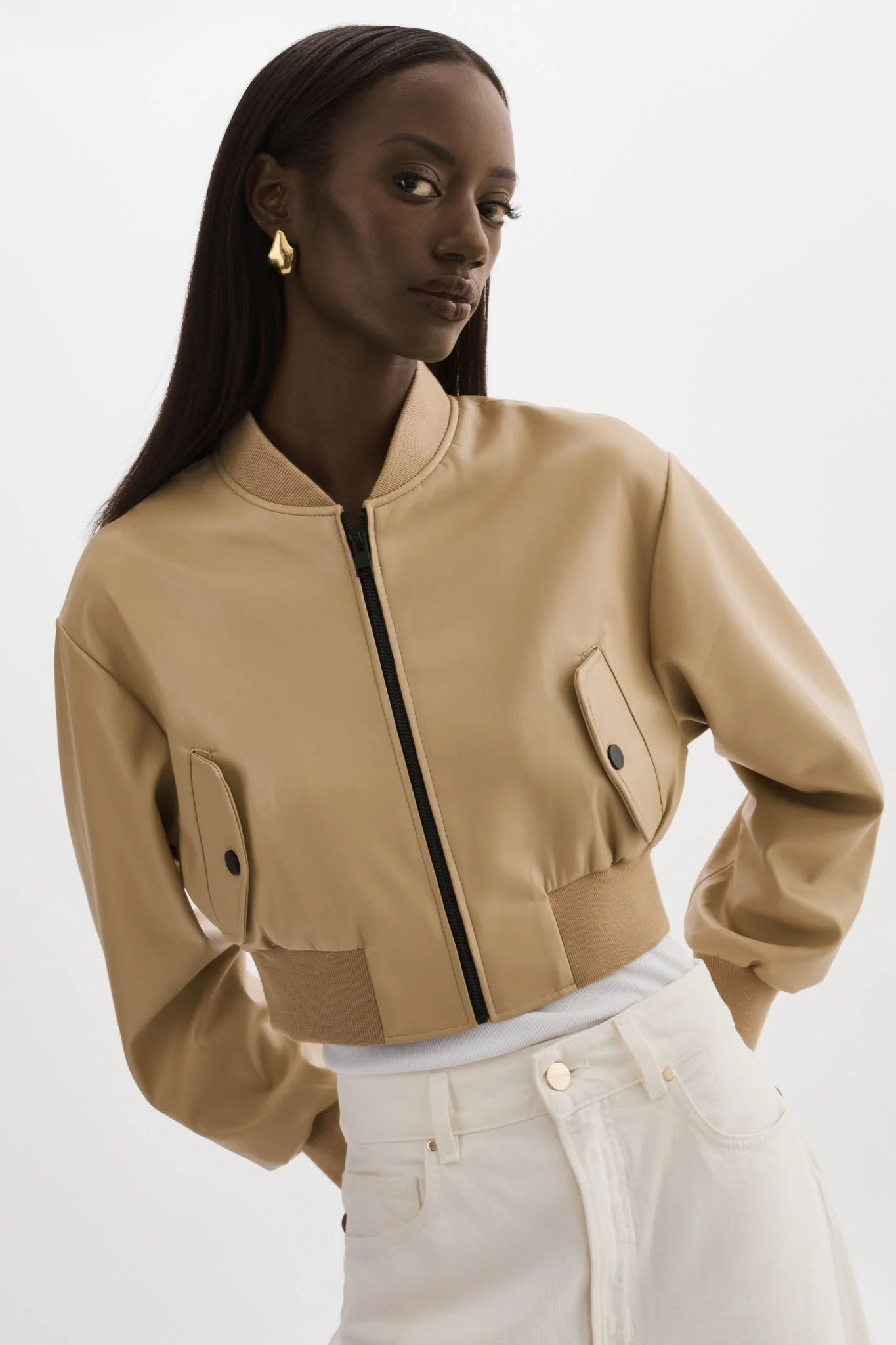 EVELIN | Cropped Faux Leather Bomber Jacket - 1