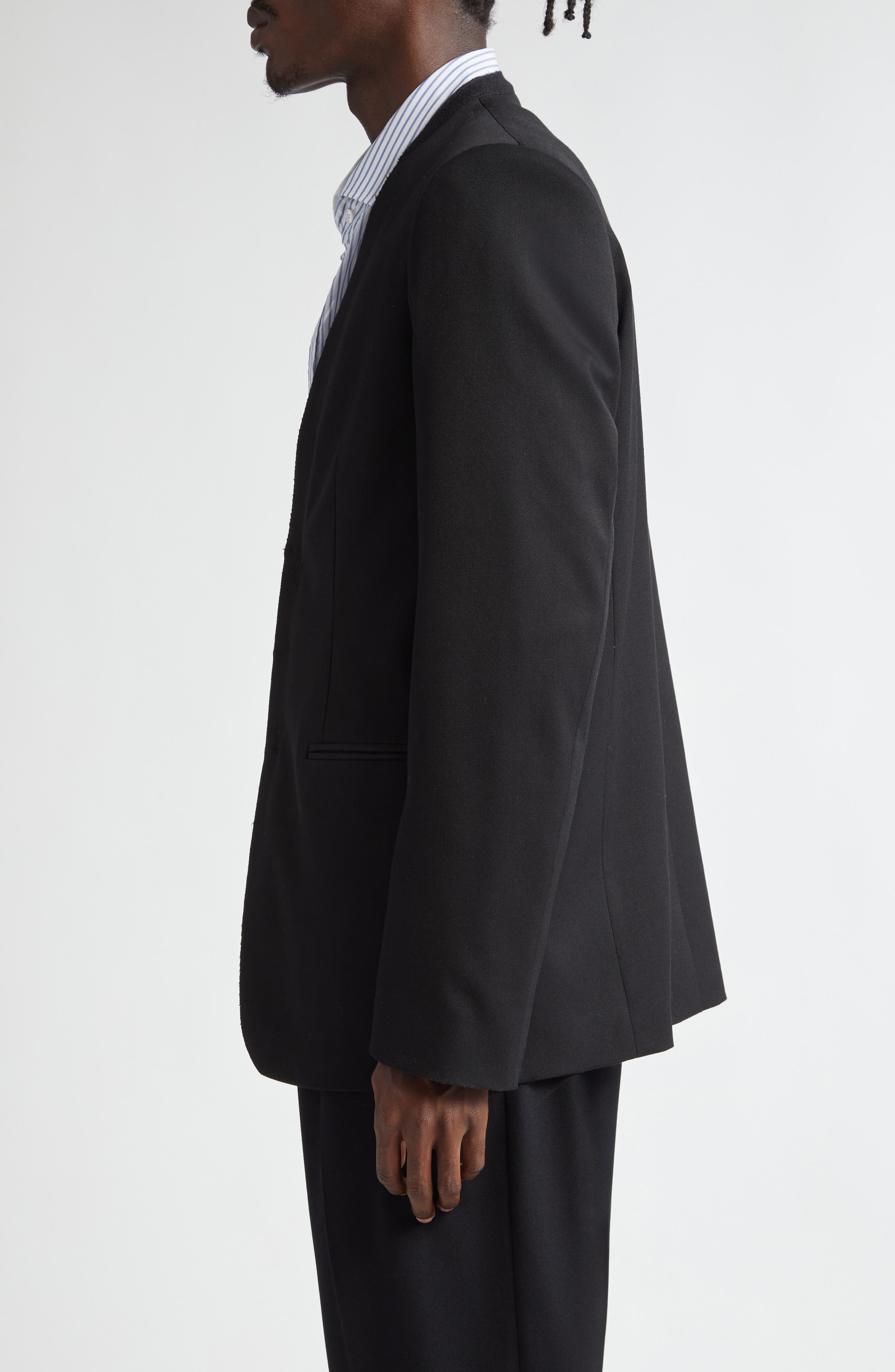 MM6 Maison Margiela Collarless Raw Edge Suit Jacket in Black at Nordstrom - 4