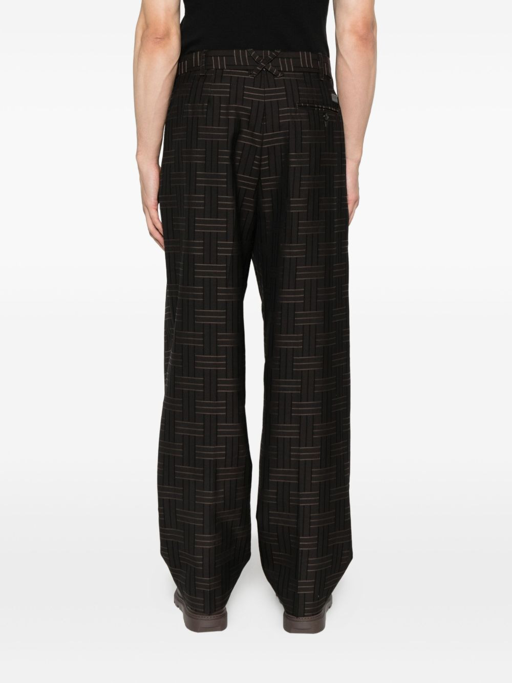 pleated patterned straight-leg trousers - 4