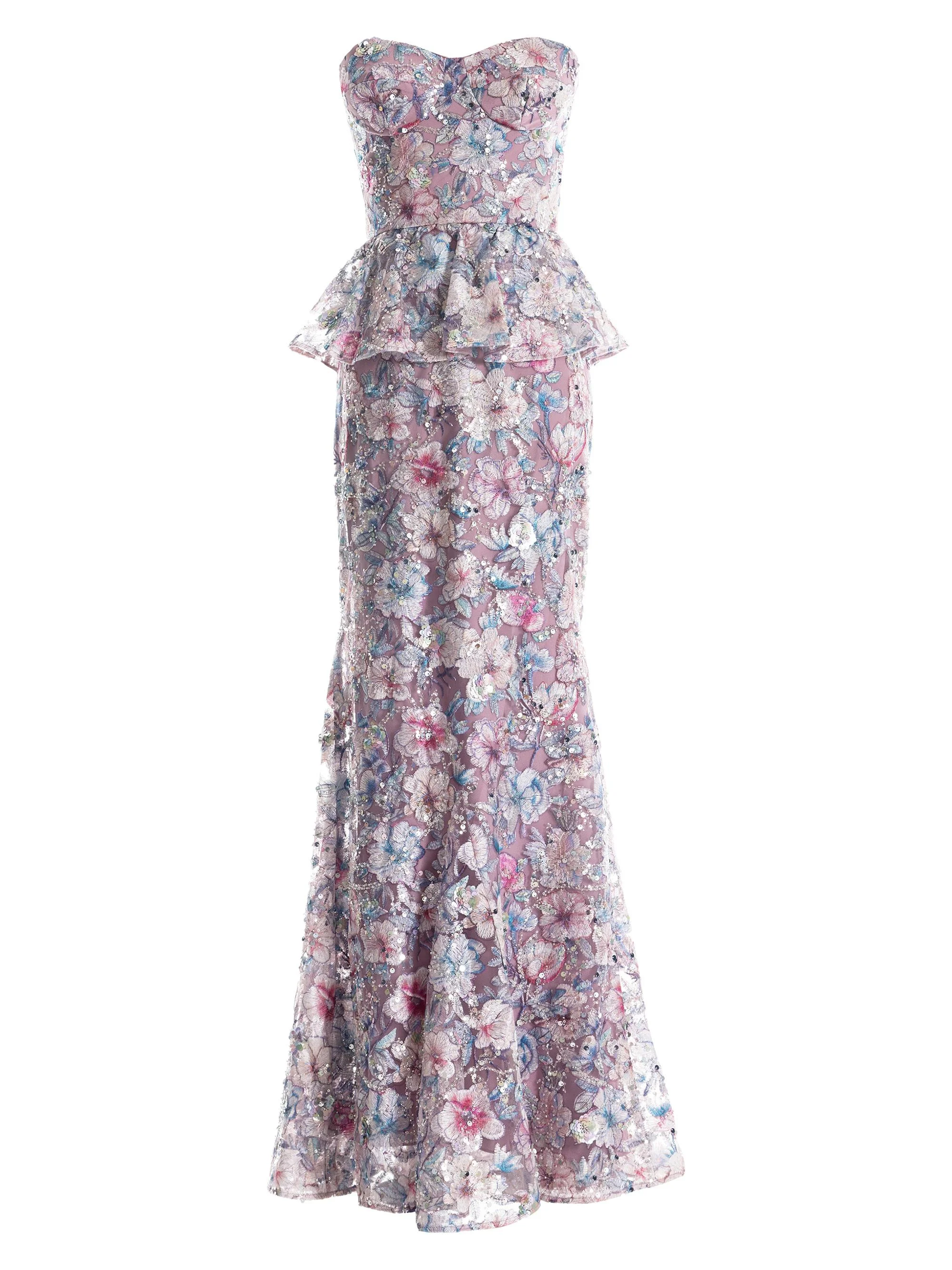 Women's Scarlett Embellished Floral Bustier Peplum Mermaid Gown - Dusty Lavender - 1
