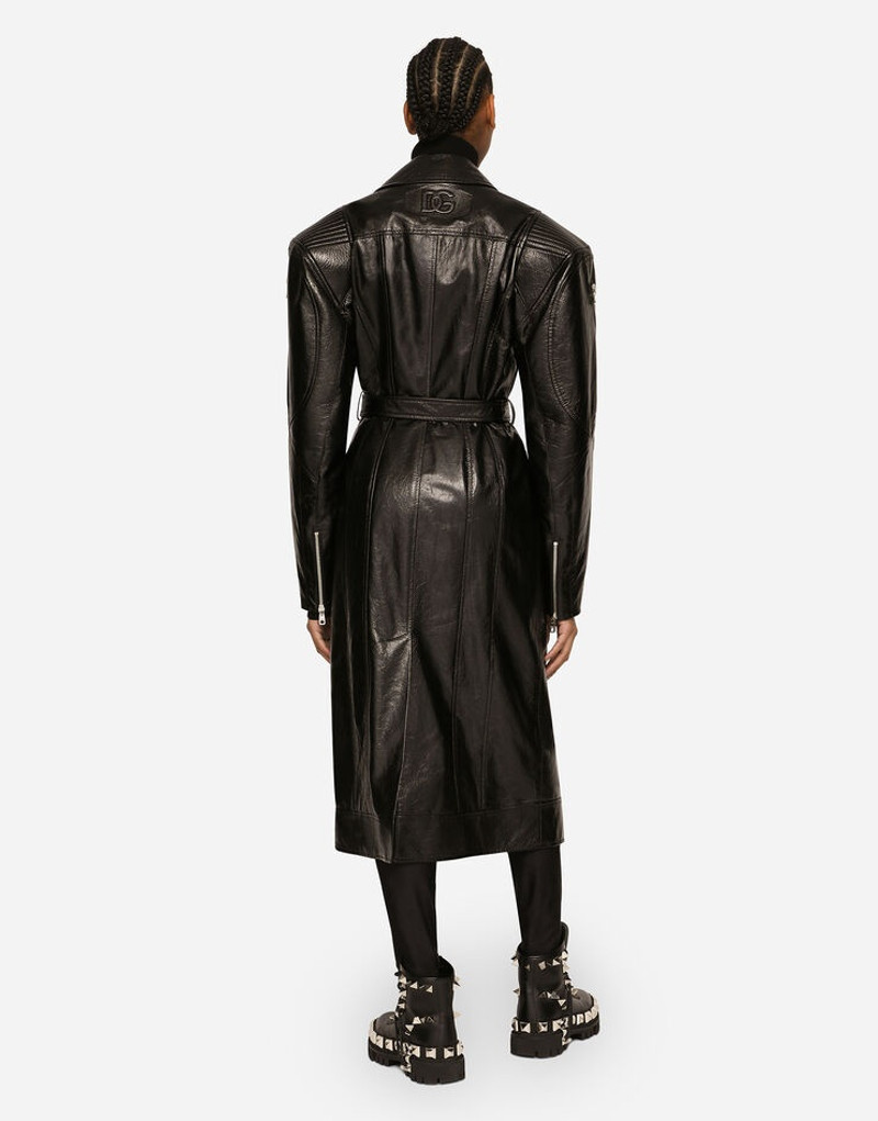 Belted leather biker coat 4
