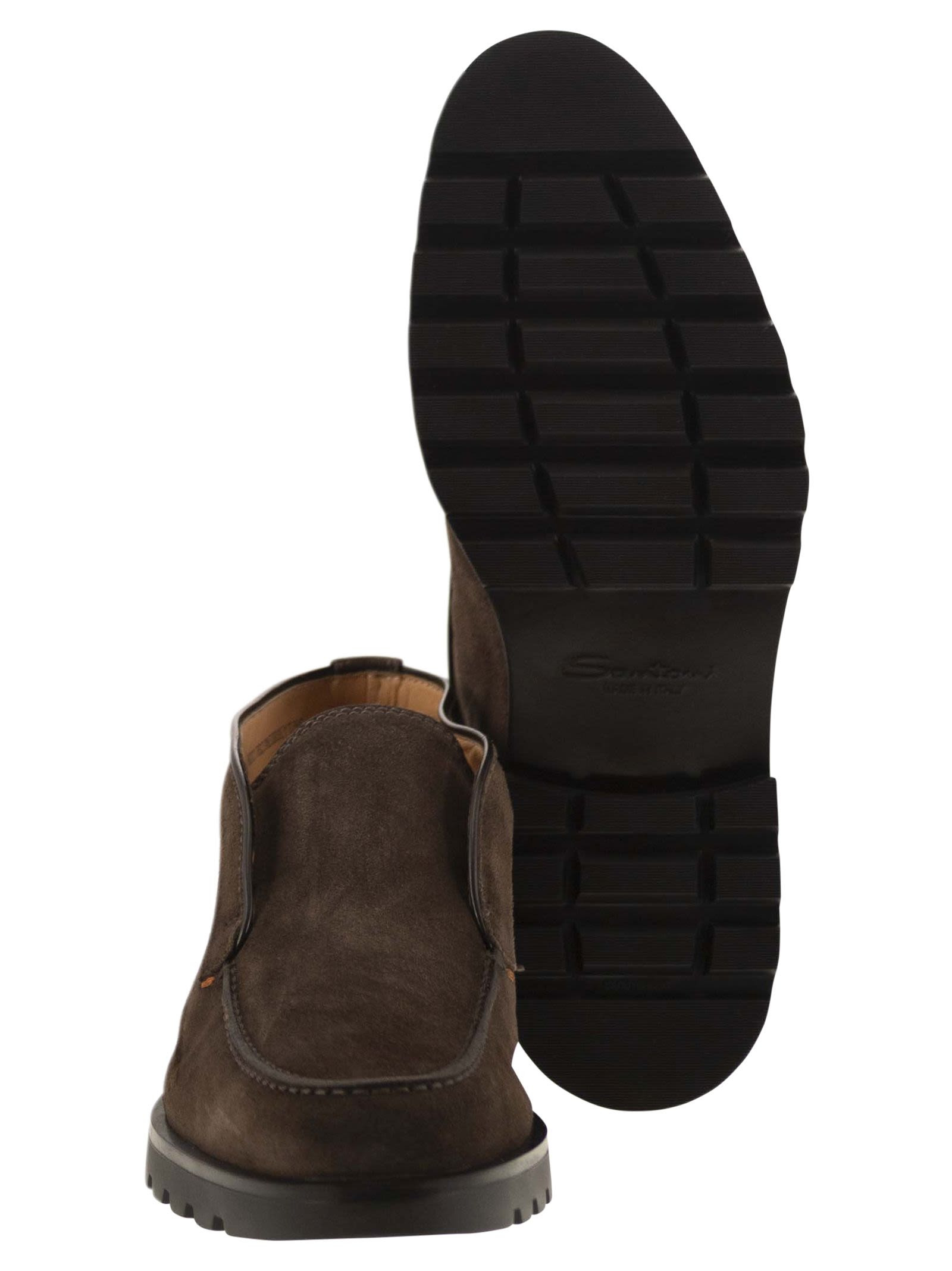Santoni Men Suede Ankle Boot Without Laces - 5