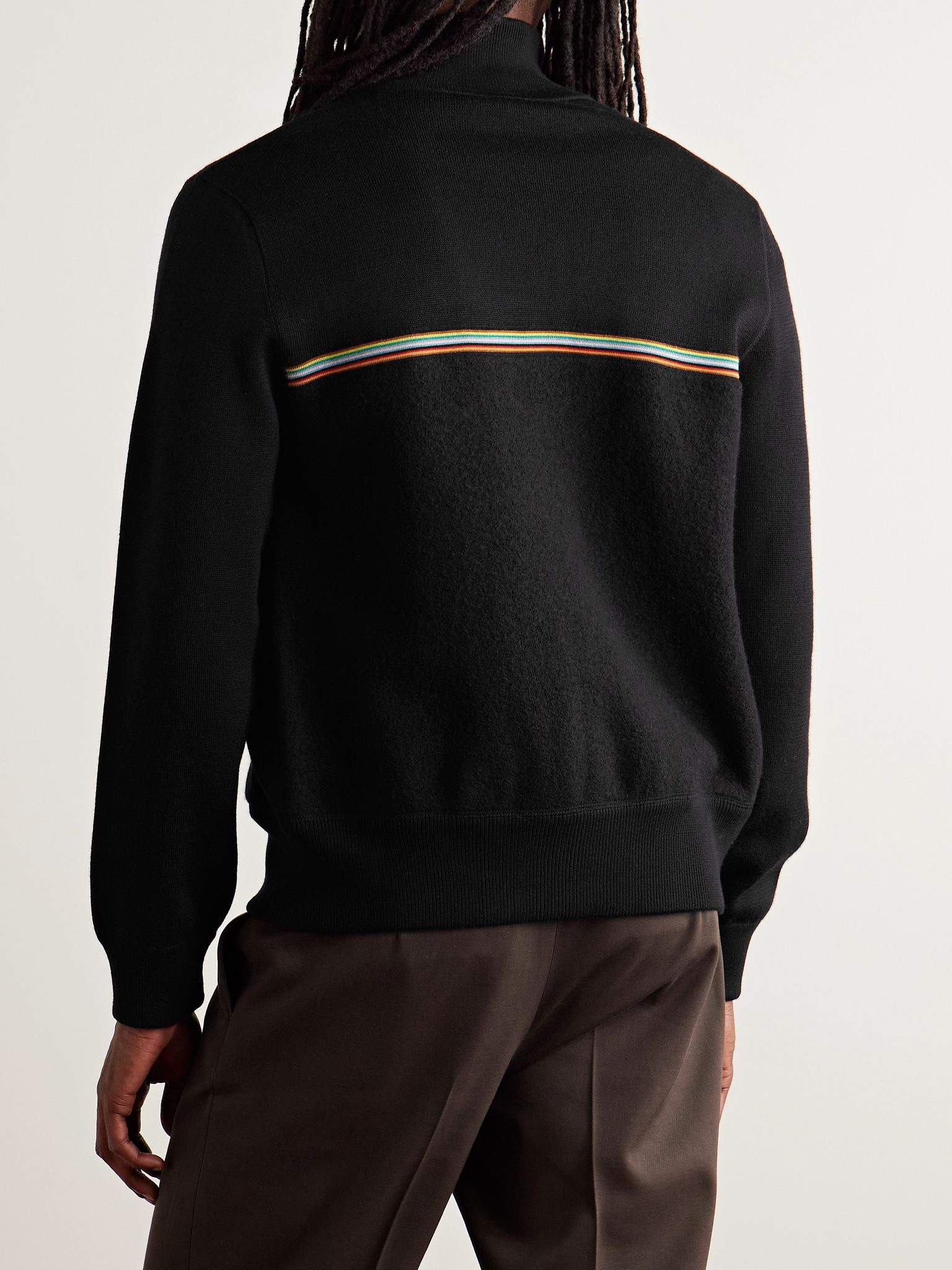 Stripe-Trimmed Wool Zip-Up Cardigan Black - 3