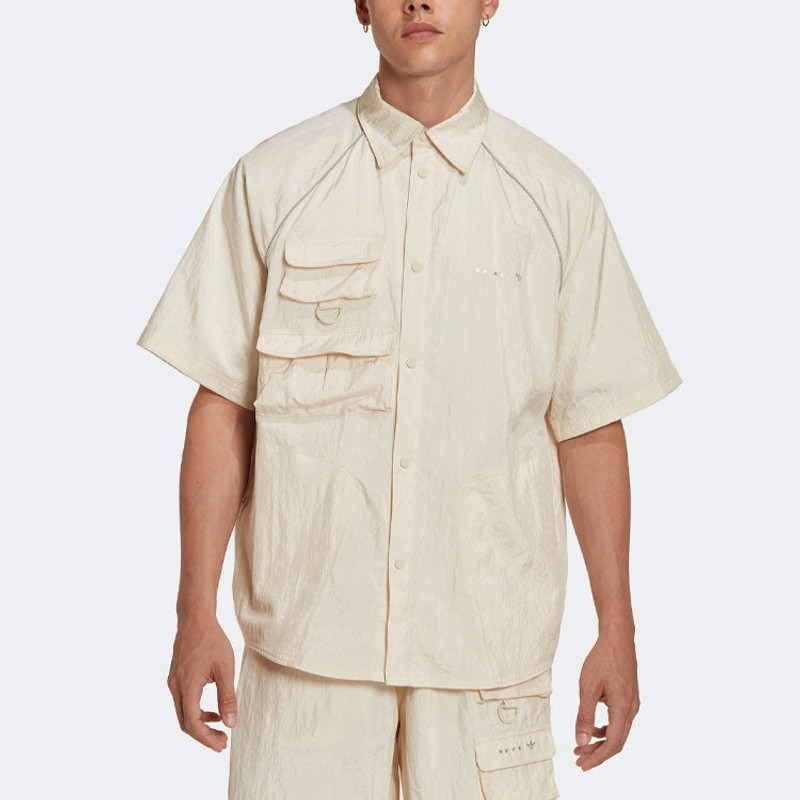 adidas Men's adidas originals Solid Color Single Breasted Short Sleeve Beige Shirt HK2734 outlook