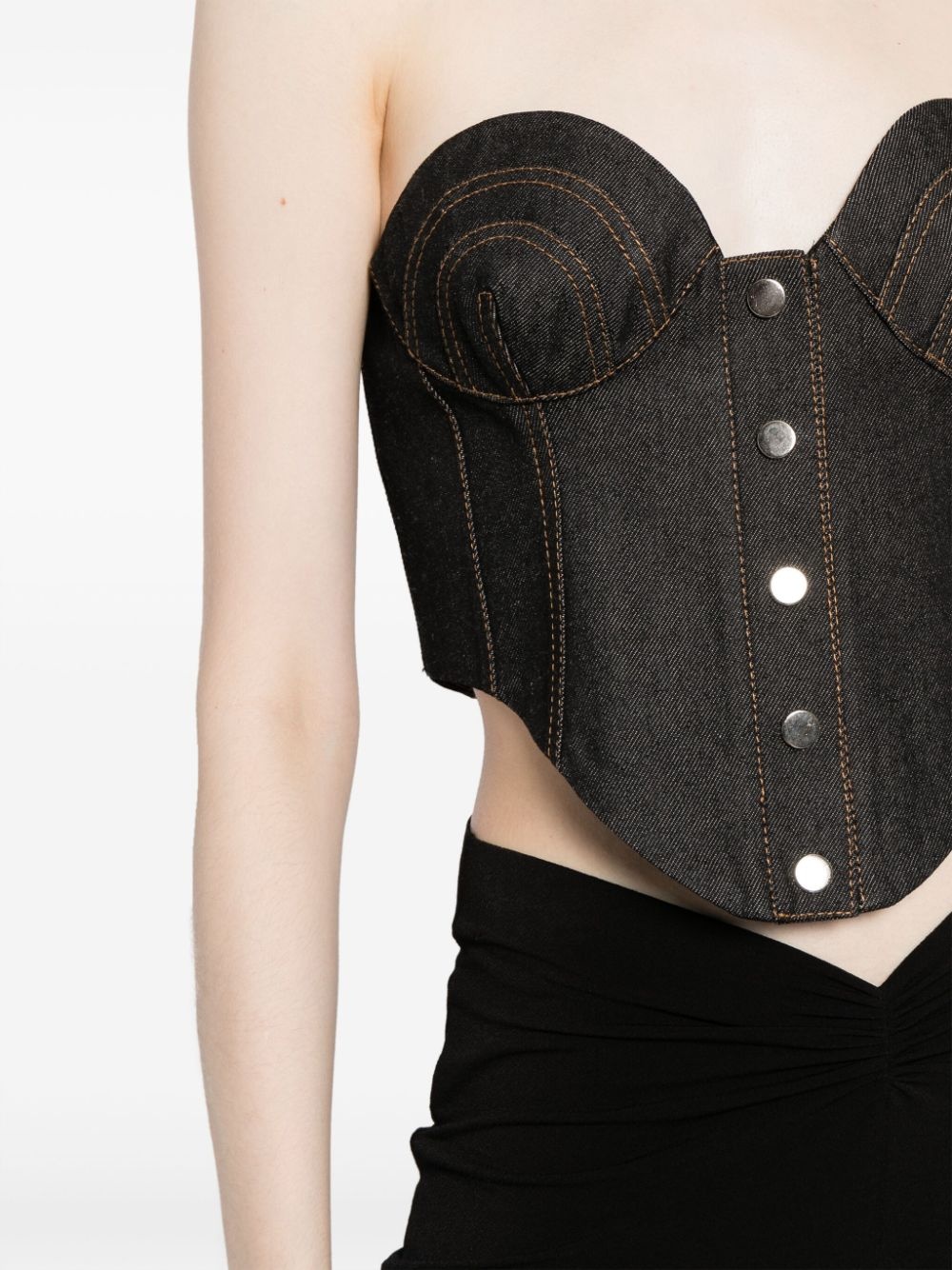 contrast-stitching denim corset - 5