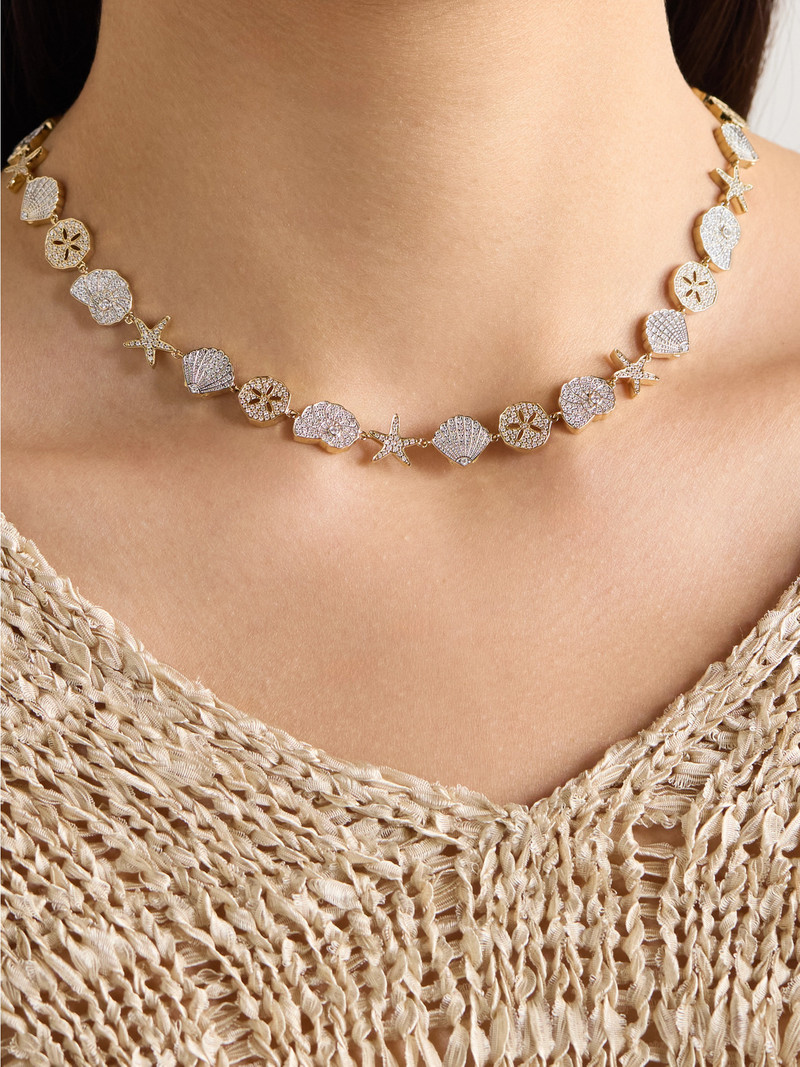 SYDNEY EVAN Sea Life 18-karat Yellow And White Gold Diamond Necklace outlook