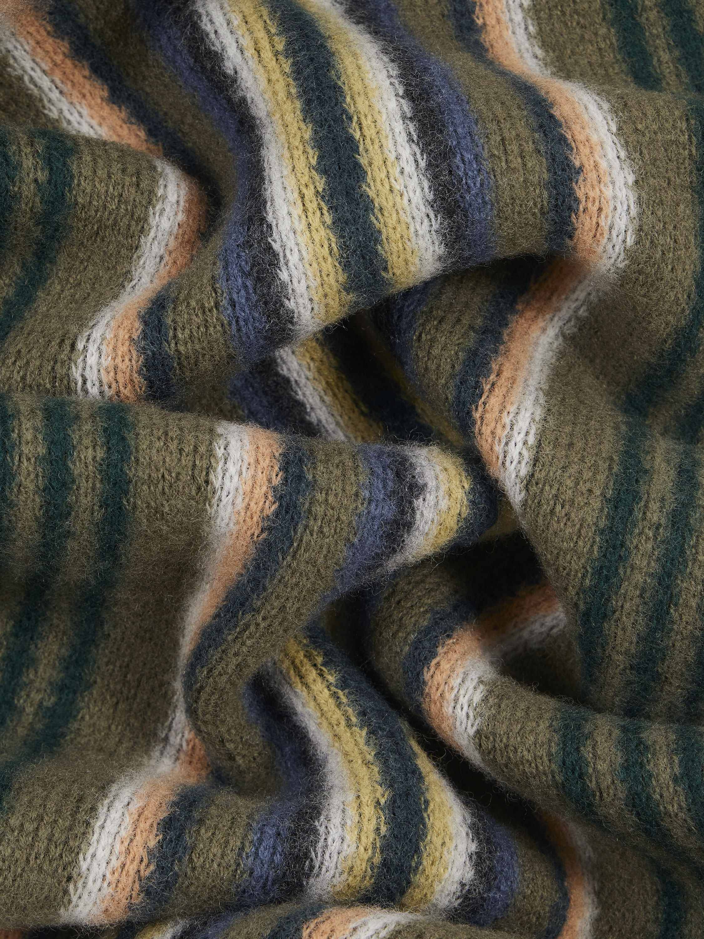 Khaki Multistripe Merino Wool Scarf - 4