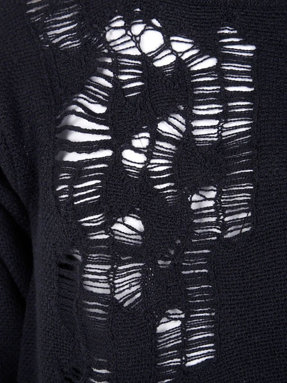 Ann Demeulemeester Women "Gabriela" Destroyed Seed Stitch Crew Neck Sweater With Drawstrings - 6