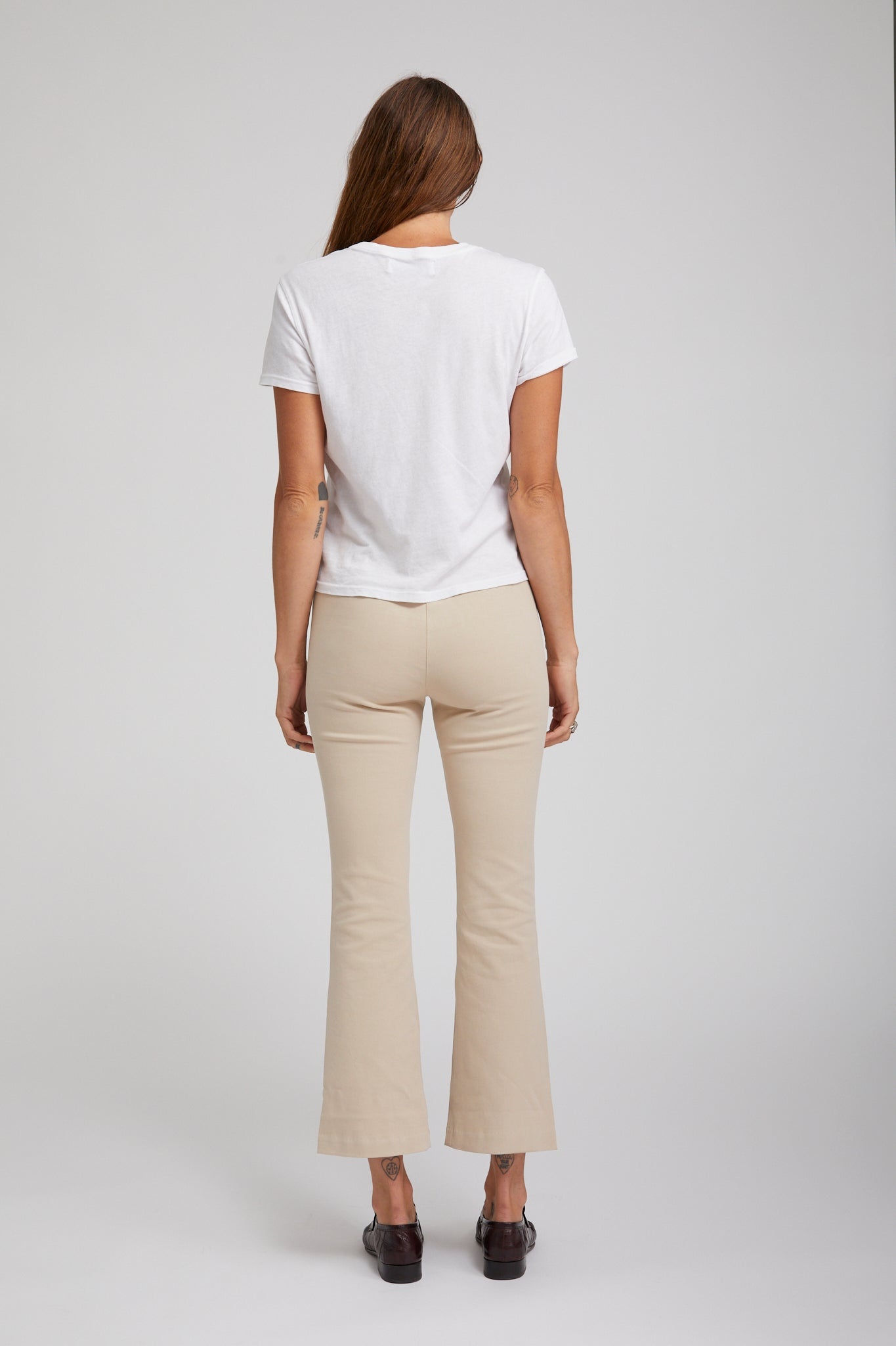 KHAKI TWILL CROP FLARE LEGGINGS - 6