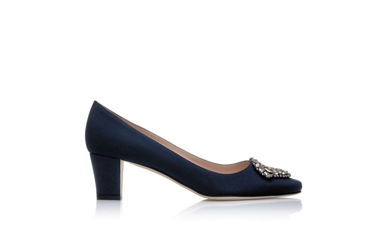 Navy Crêpe De Chine Jewel Buckle Pumps - 1