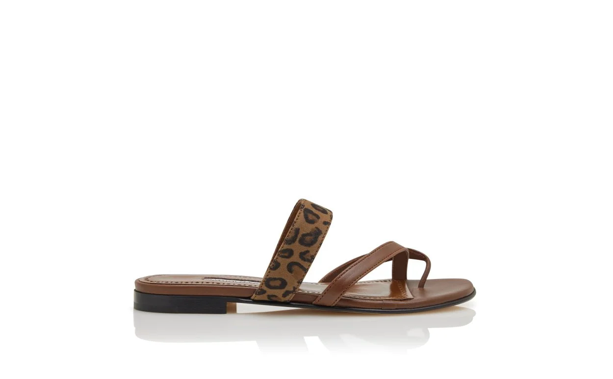 Brown Nappa Leather Crossover Flat Sandals - 1