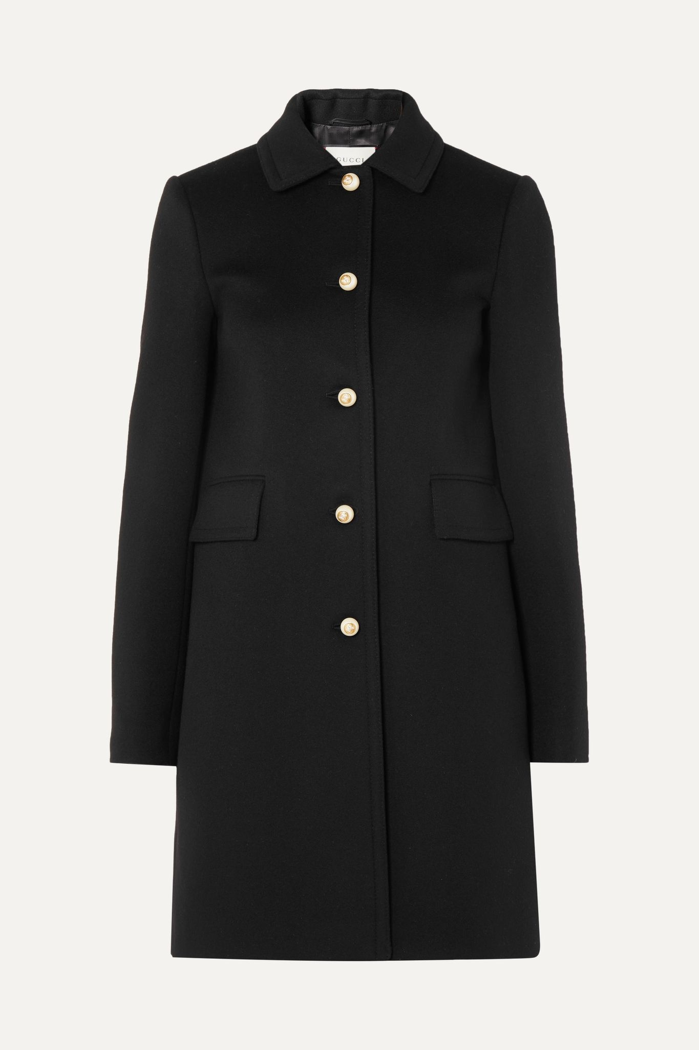 Faux pearl-embellished wool coat  - 1