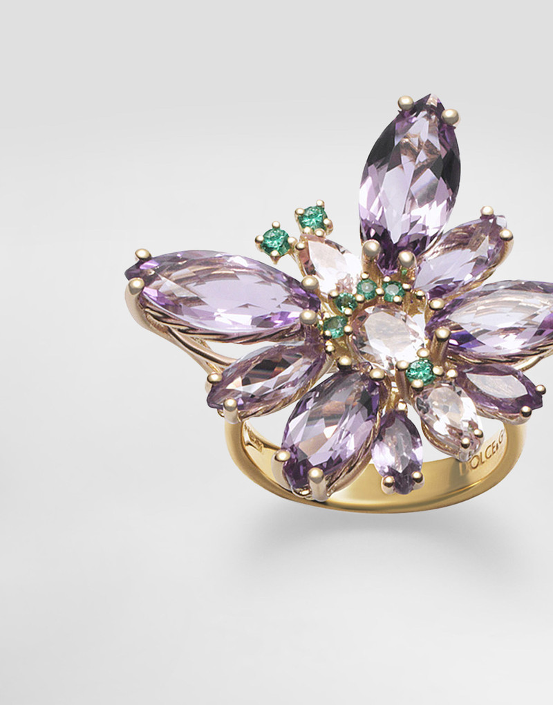 Dolce & Gabbana Butterfly Ring 18-carat yellow gold, amethysts, morganites, and emeralds outlook