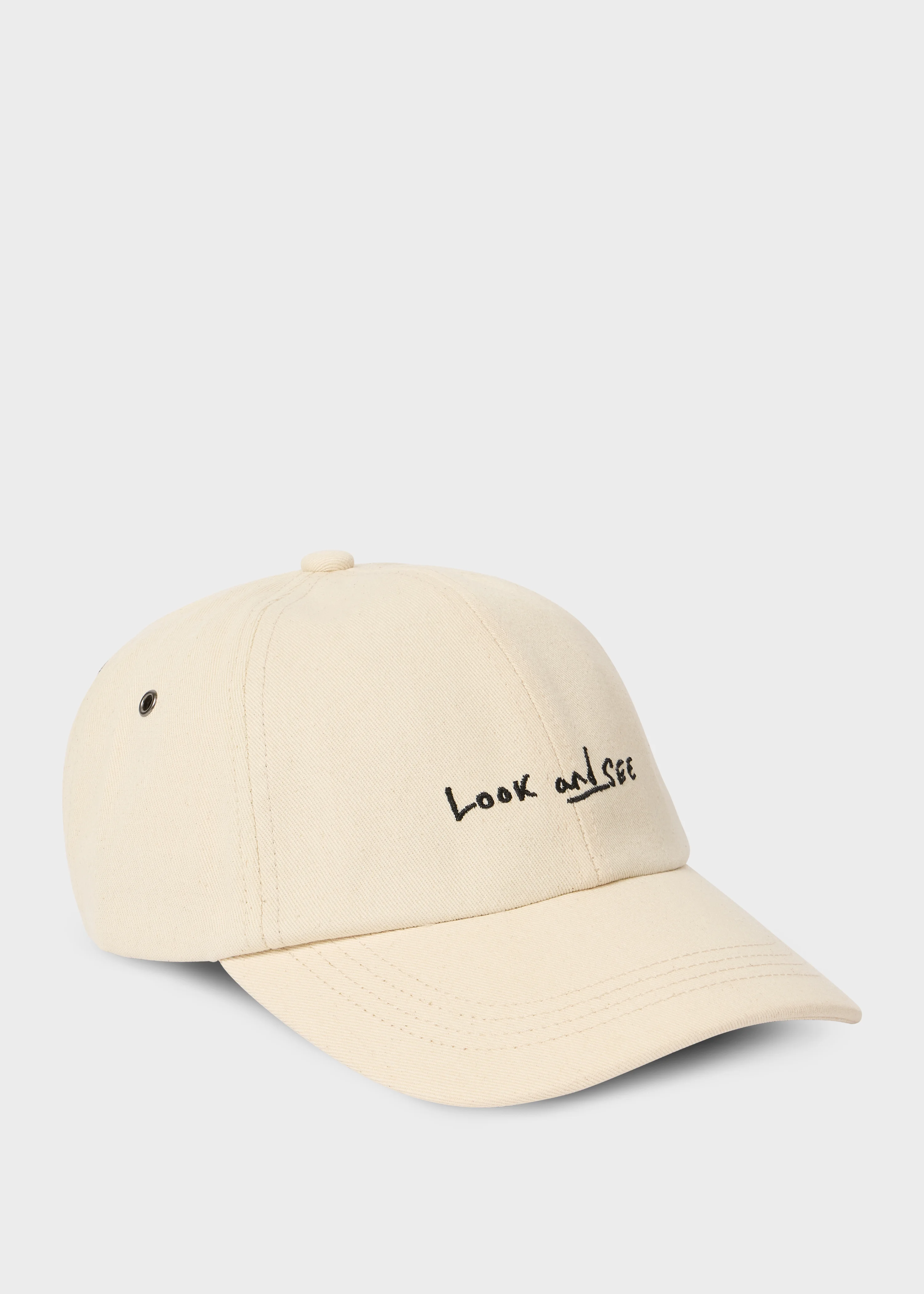 Ecru Cotton-Twill Quote Cap - 1
