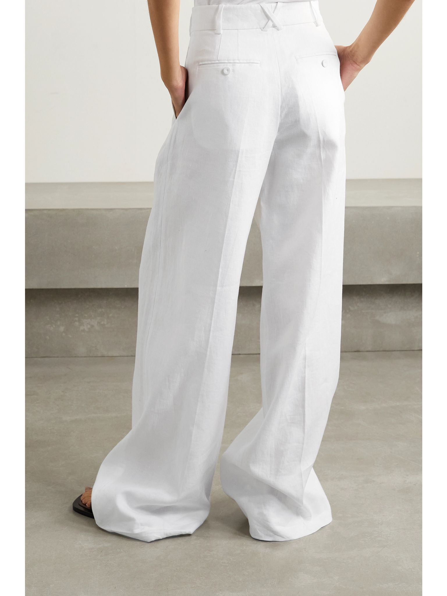 + NET SUSTAIN pleated linen wide-leg pants White - 3