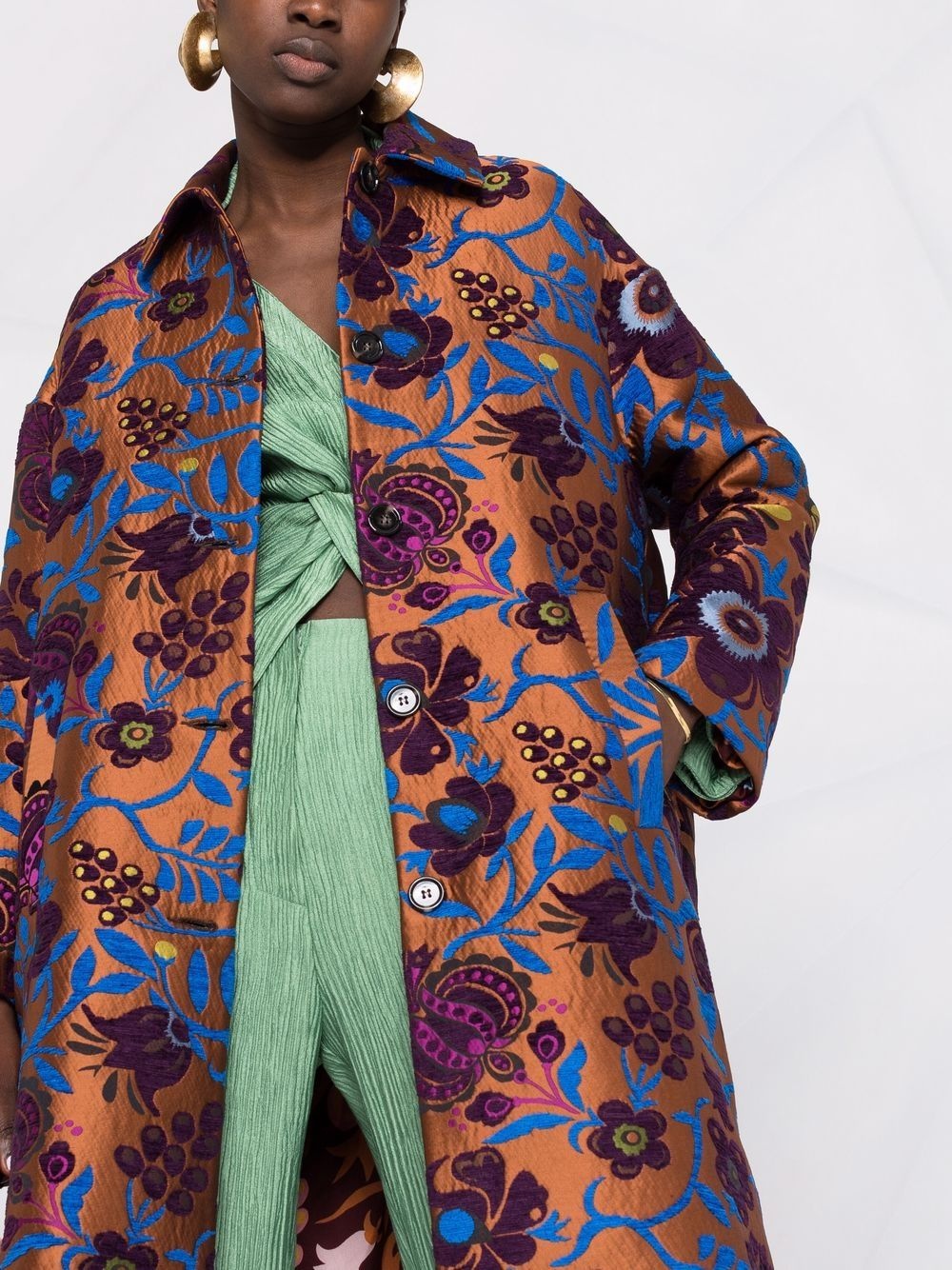 patterned-jacquard single-breasted coat - 5