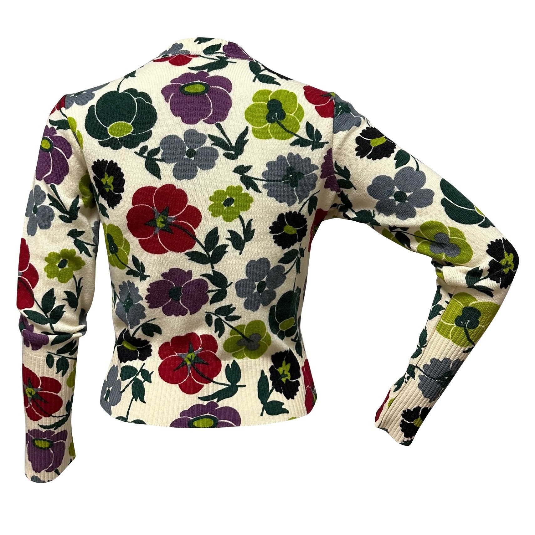 CHRISTIAN DIOR Fall Winter 2001 V-neck Floral Print Knit Sweater - 2