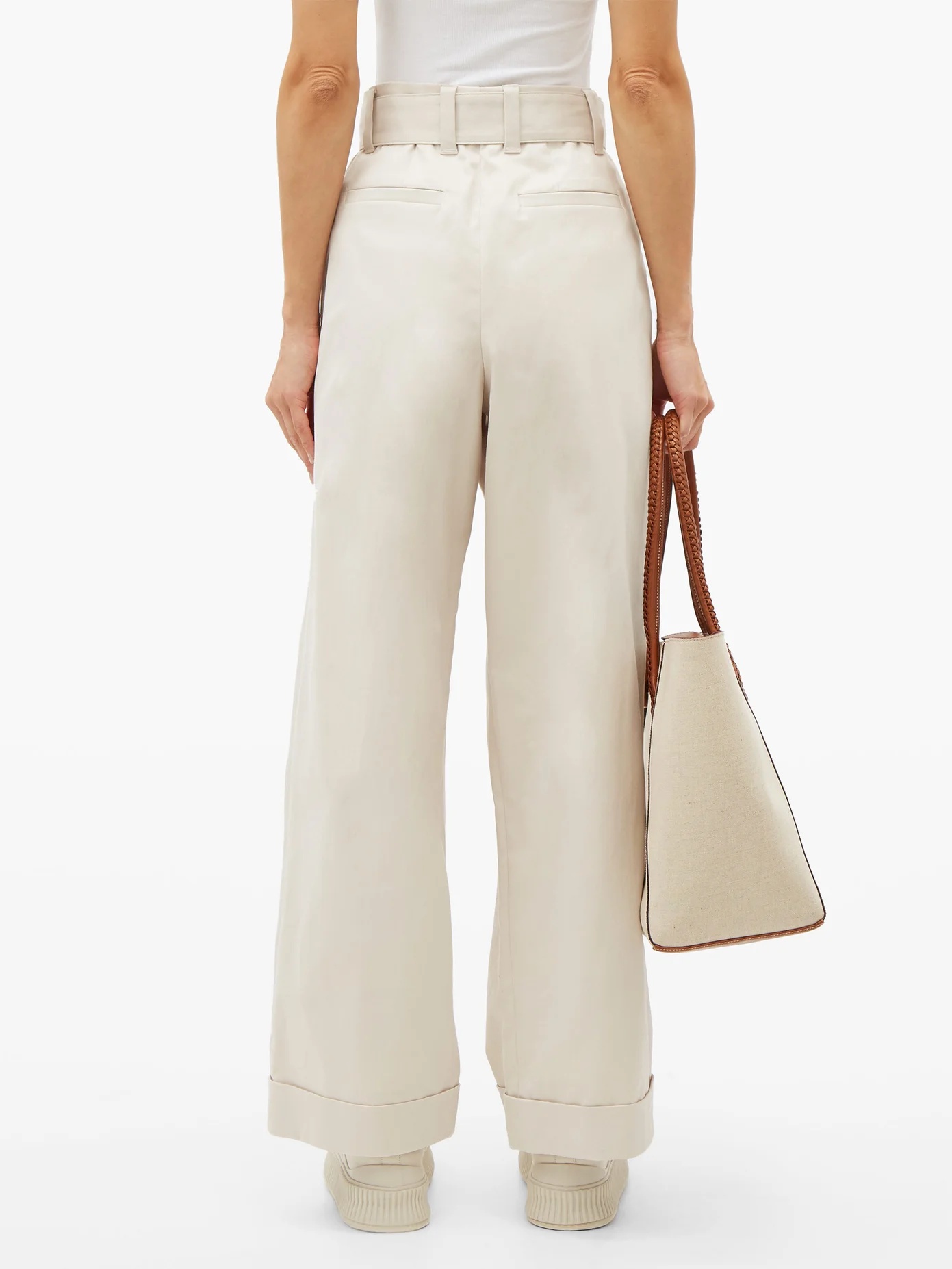 Belted cotton-blend wide-leg trousers - 5