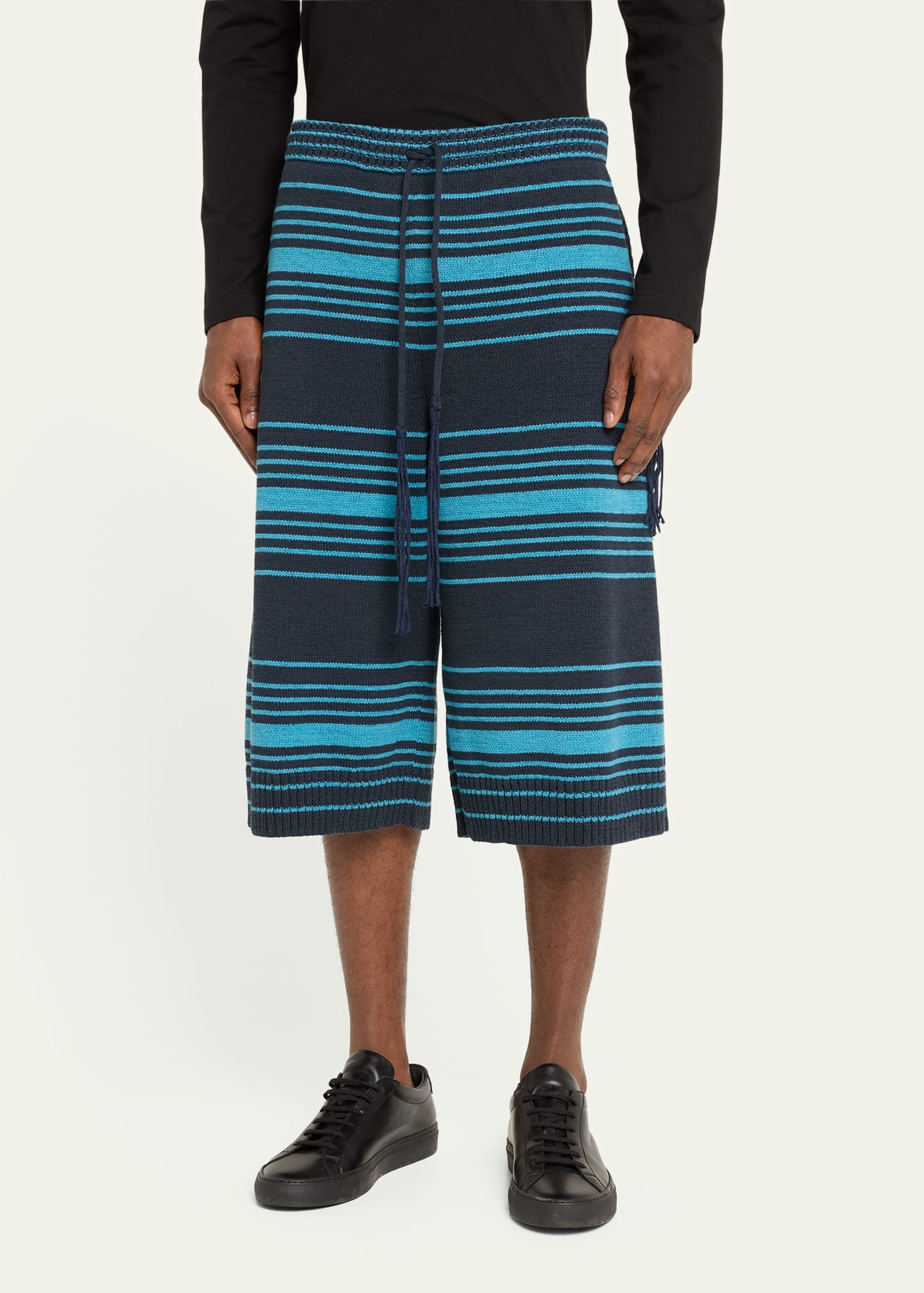 Men's Striped Long Fringe Shorts - 4
