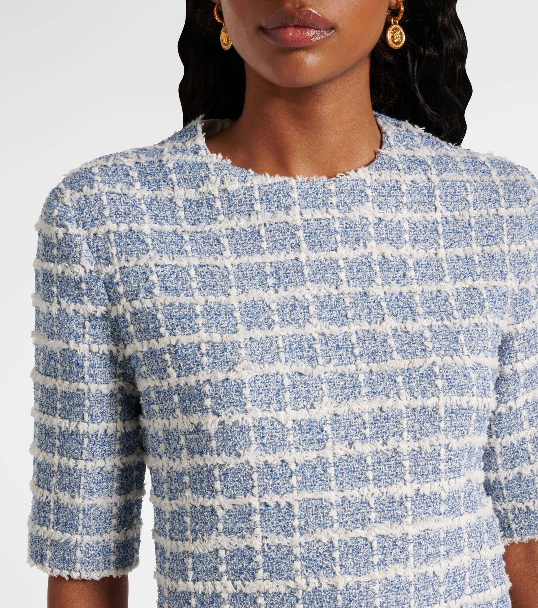 Checked cotton-blend tweed minidress - 4