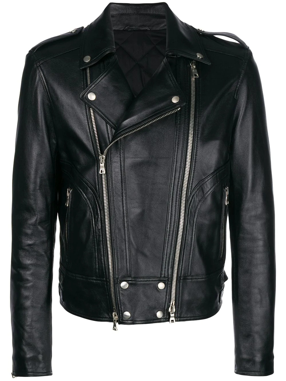 leather padded biker jacket - 1