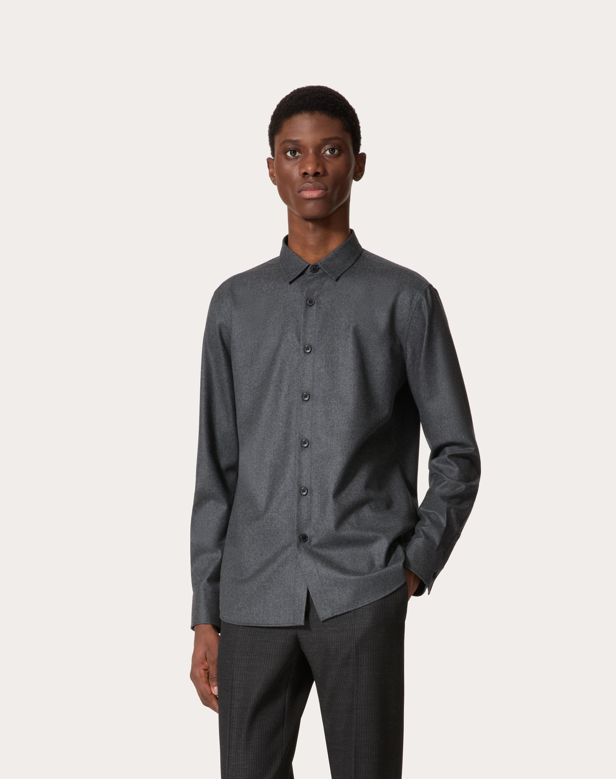 LONG SLEEVE FLANNEL SHIRT WITH VLOGO SIGNATURE EMBROIDERY - 3