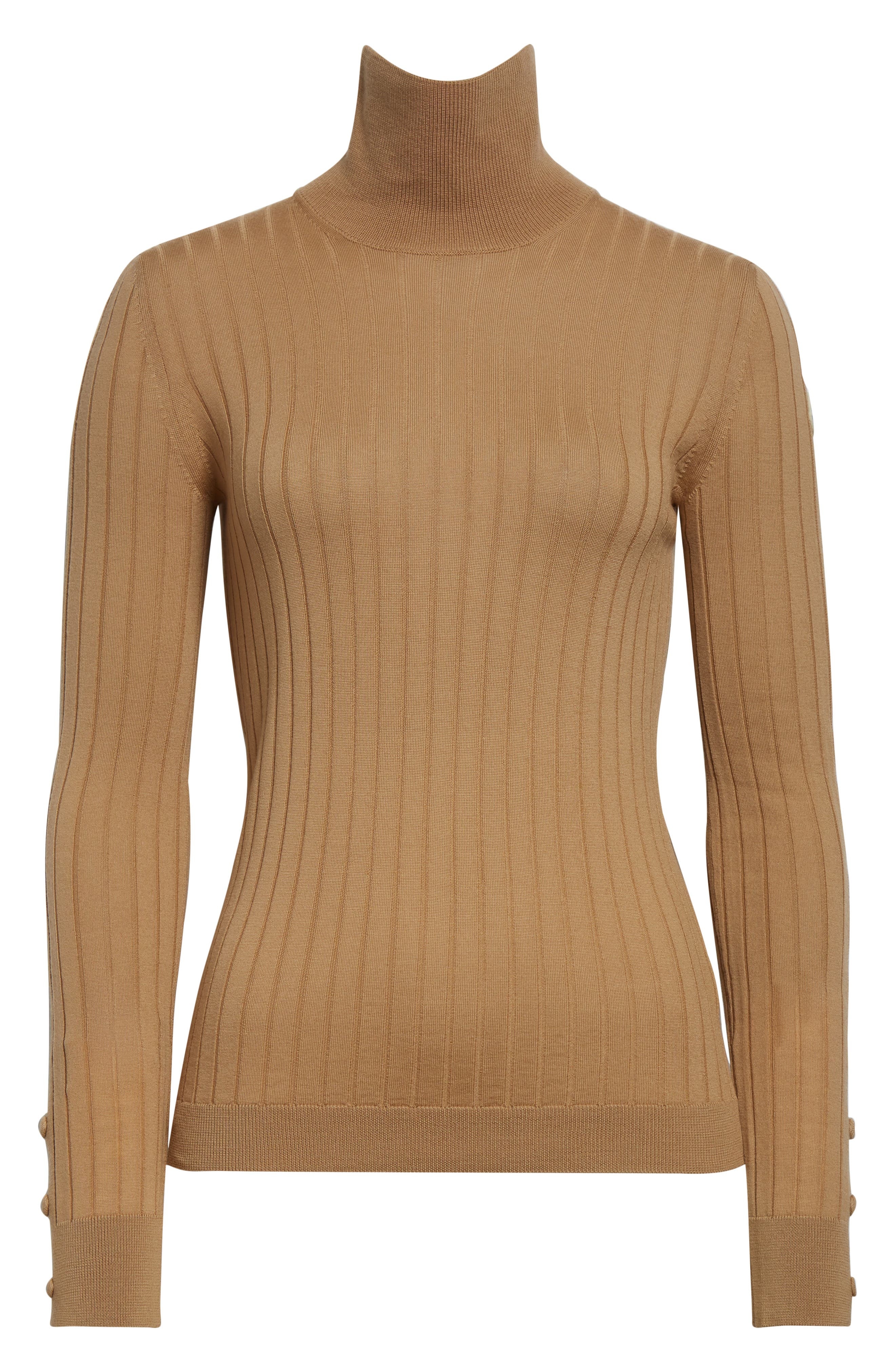 Moncler Virgin Wool & Cashmere Rib Turtleneck Sweater in Warm Beige at Nordstrom - 6