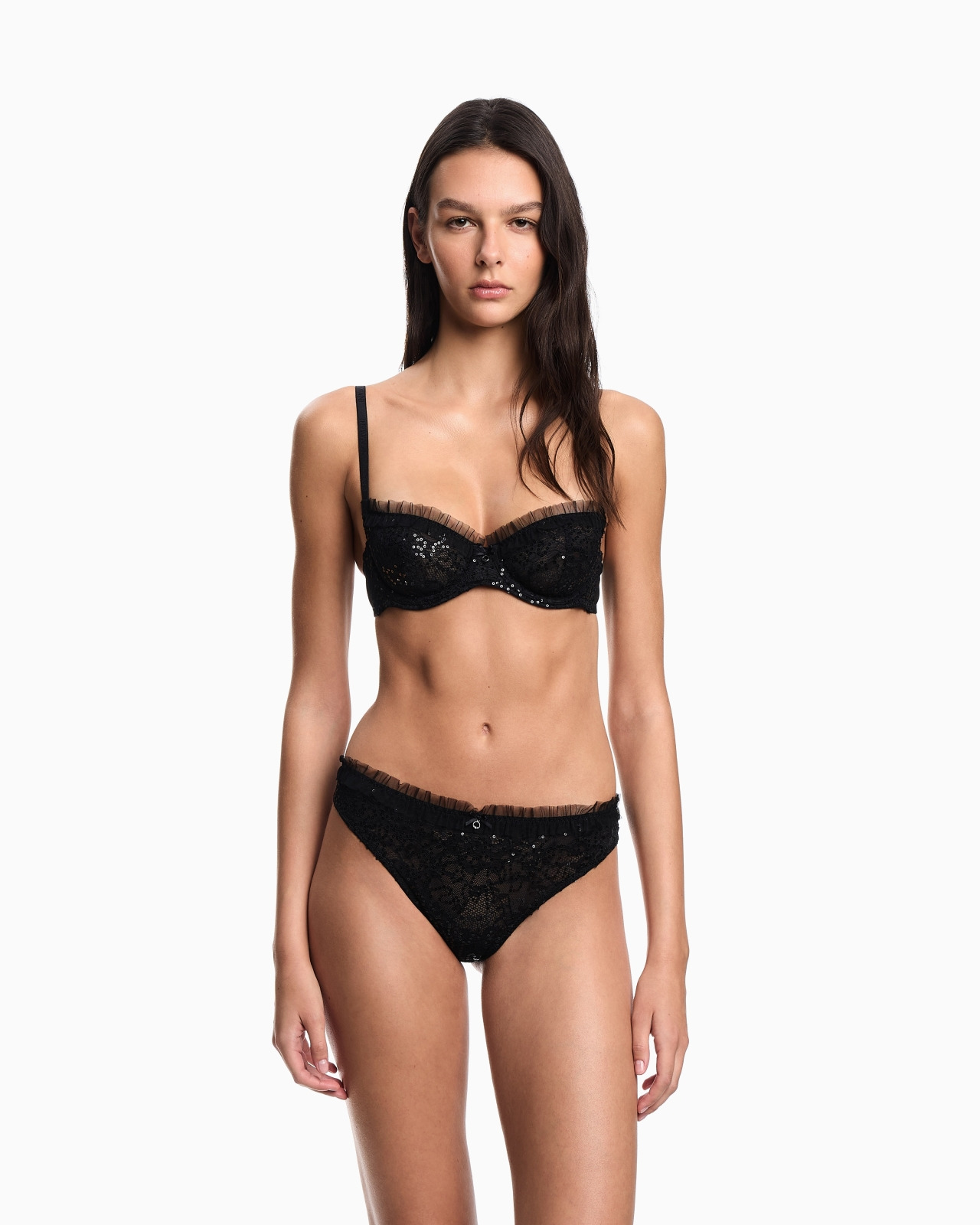 SEQUINS LACE BALCONETTE BRA - 2