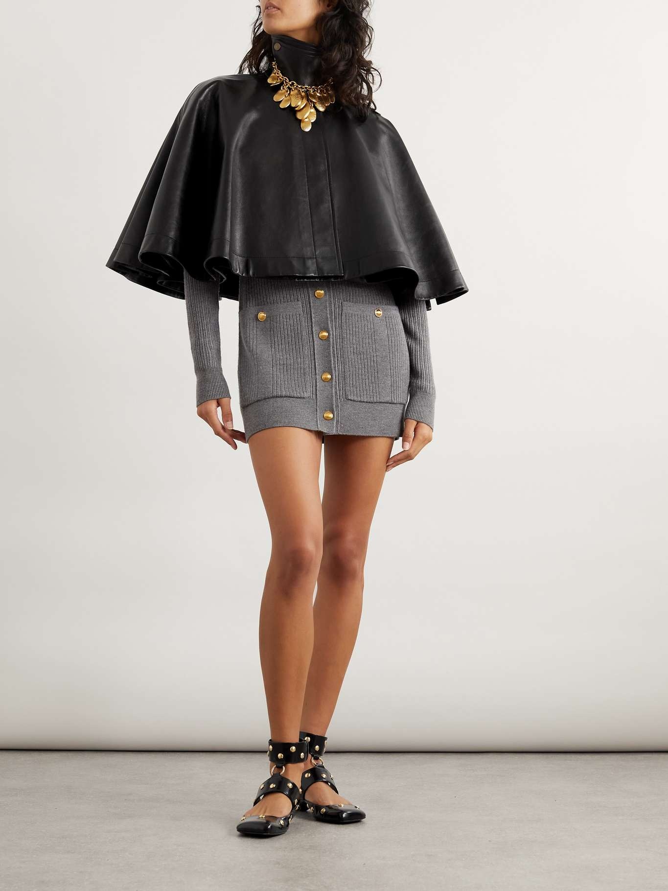 Cropped leather cape - 2